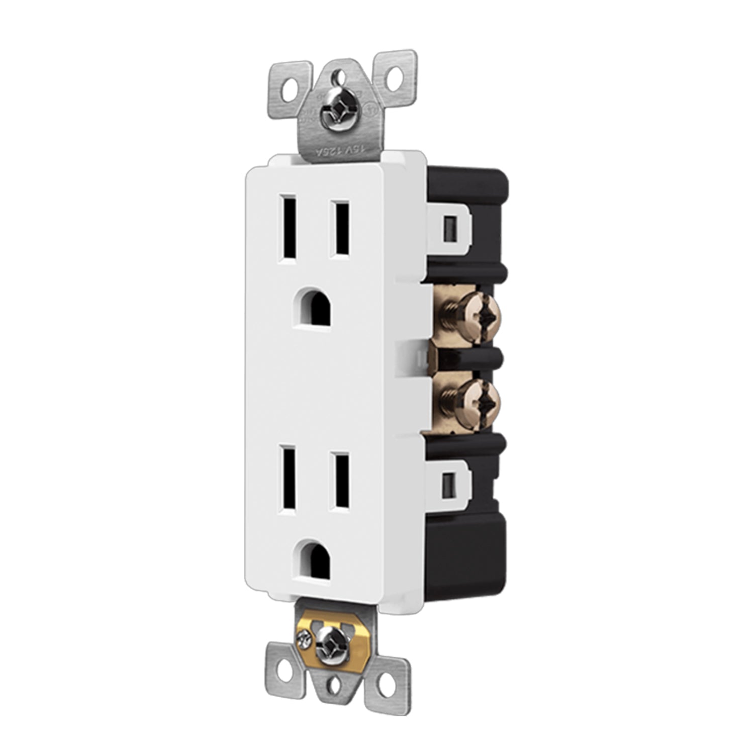 15 Amp Duplex Outlet - White Electrical Receptacle with Tamper-Resistant Design for Home, Office & Workshop Use