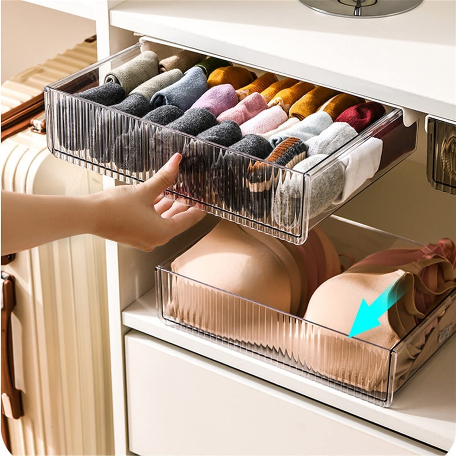 Under Desk Drawer Organizer - Self Adhesive Pen & Pencil Holder Tray for Office Desk, Sticky Hidden Storage Box for Stationery - Fits Closet, Bookcase, Kitchen Cabinet (White, Small) - Perfect for Home Office & Workspace Organization