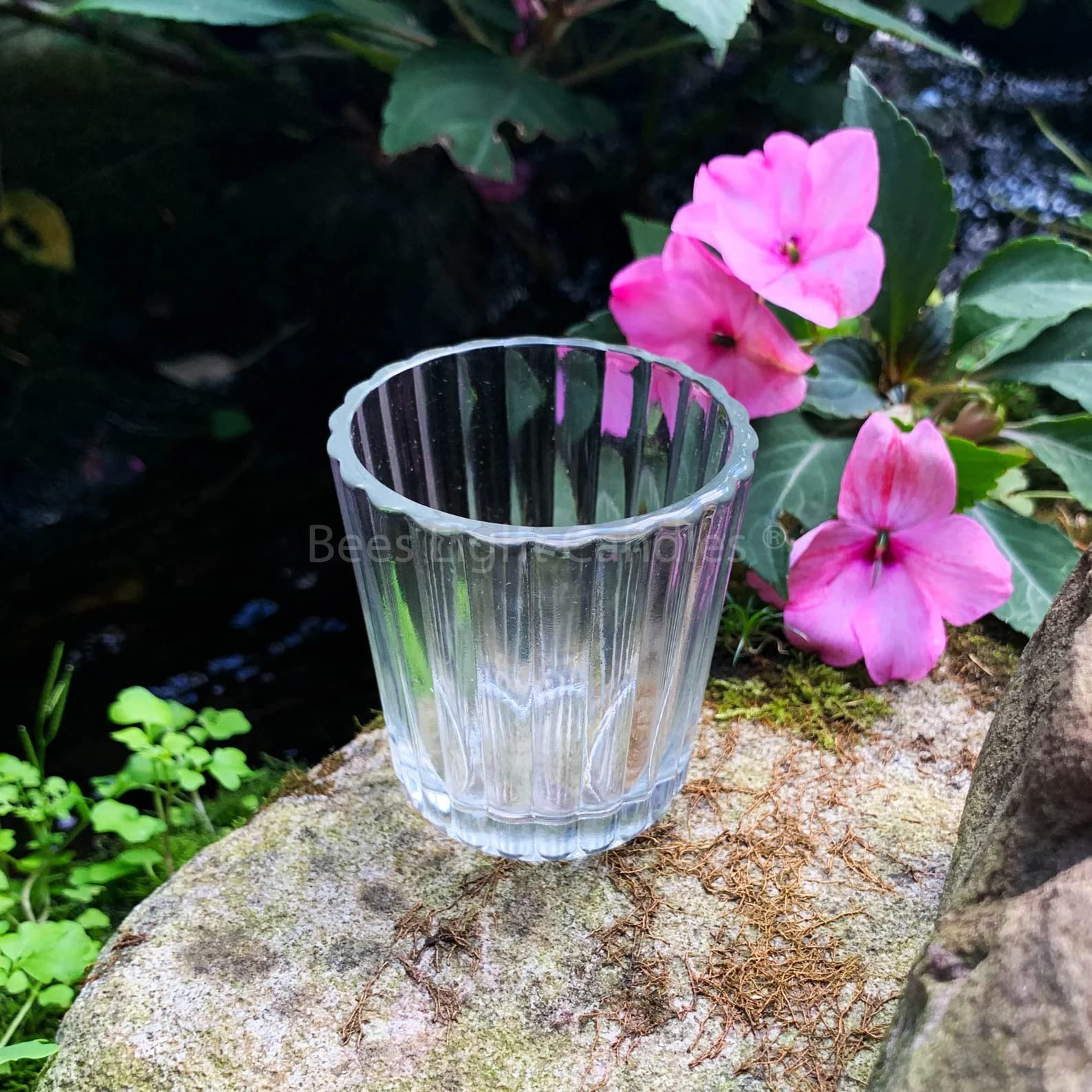 Handmade USA Glass Ribbed Votive Candle Holder with Beeswax Candles - Yellow & Clear Container for Home Decor, Wedding Centerpieces, Spa Relaxation and Holiday Ambiance
