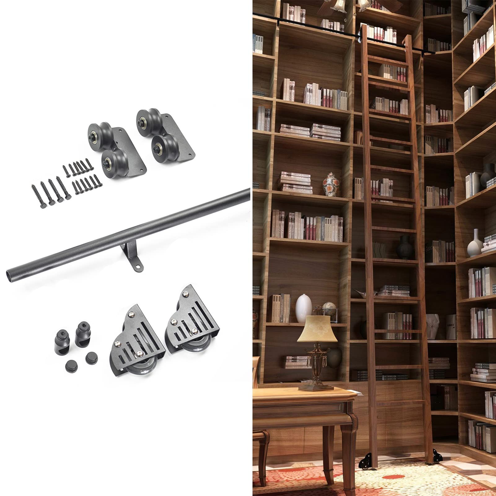 3.3ft to 20ft Barn Door Hardware Kit - Sliding Door Track System with Roller Wheels for Floor Mount (No Ladder Included) - Perfect for Home Offices, Closets, Pantries & Room Dividers