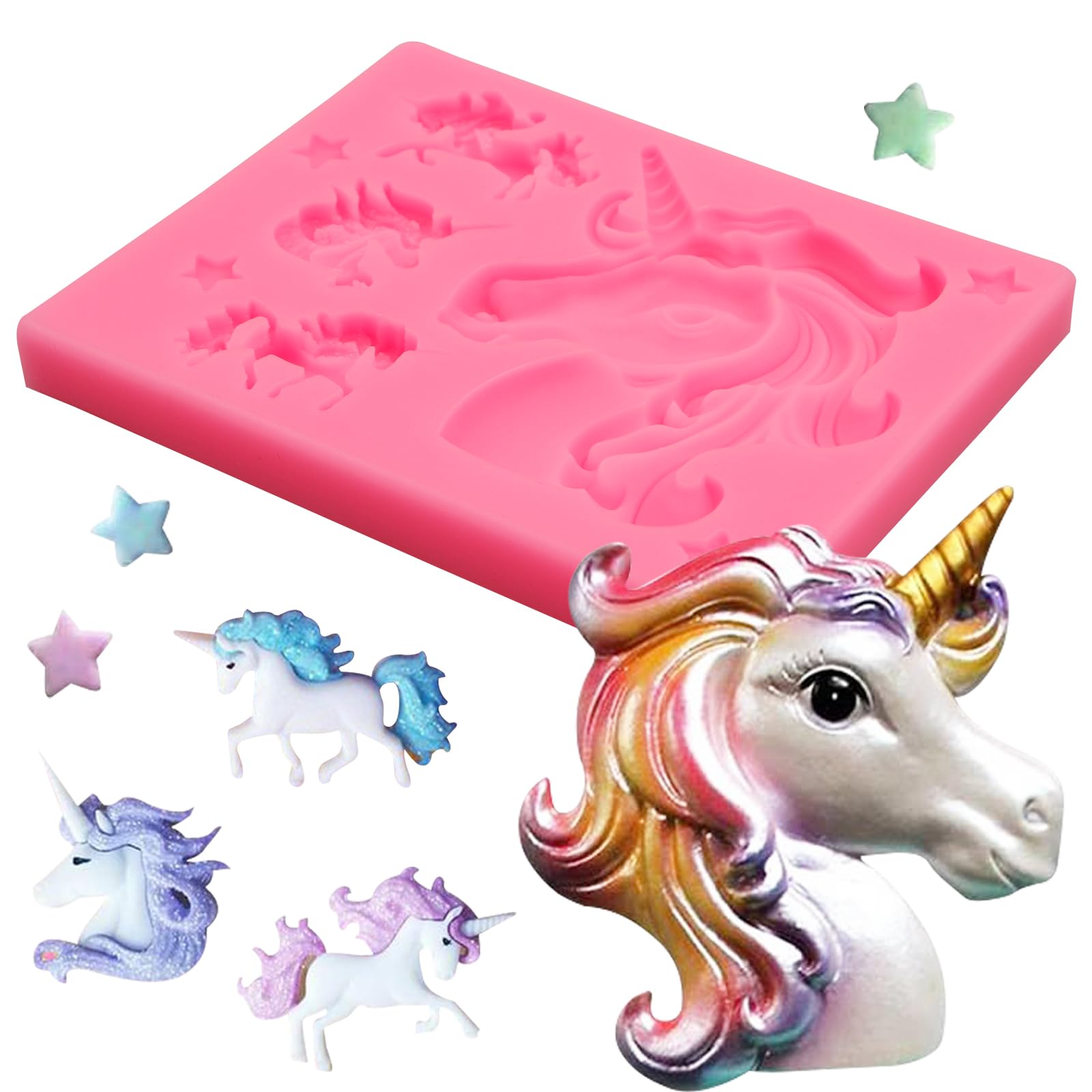 Unicorn & Horse Silicone Fondant Molds Set - Food Grade Chocolate, Resin, Cake Decorating Tools for Cupcake Toppers, Candy & Gumpaste - Perfect for Birthday Parties, Baby Showers & DIY Crafts