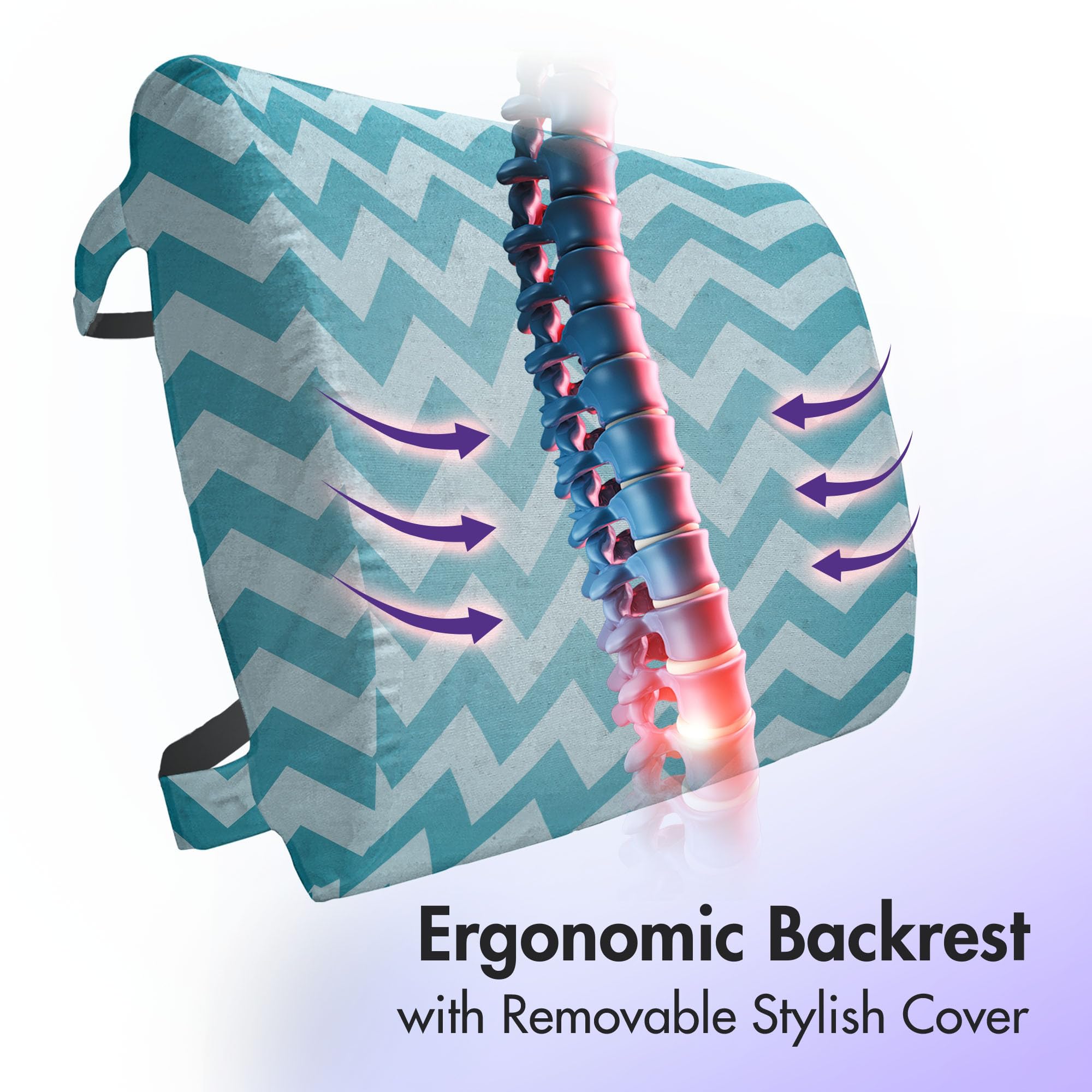 Ambesonne Chevron Lumbar Support Pillow - Ocean Wave Design, High Density Foam for Office Chair & Car Seat, 14x13 Inches, Teal Blue - Perfect for Back Pain Relief at Work or Long Drives