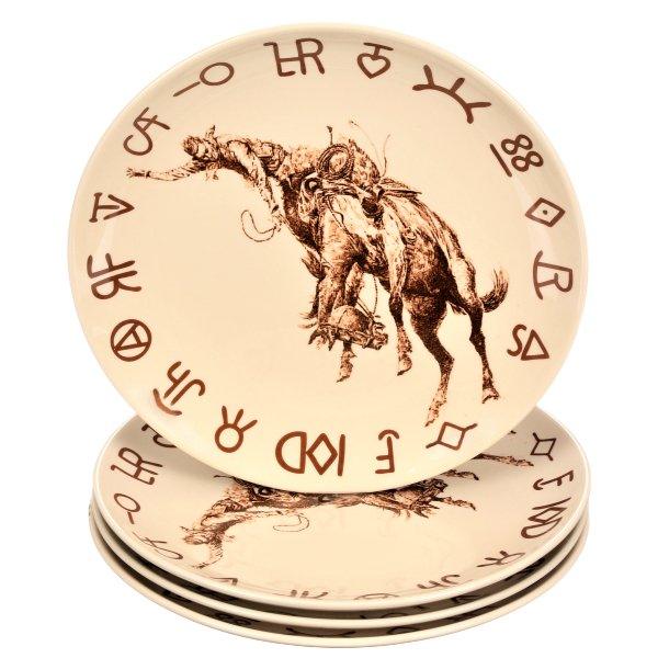 Western Cowboy Bronc & Brands Dinner Plates - Rustic Ranch Style Ceramic Plates for Dining, BBQ, and Western-Themed Parties