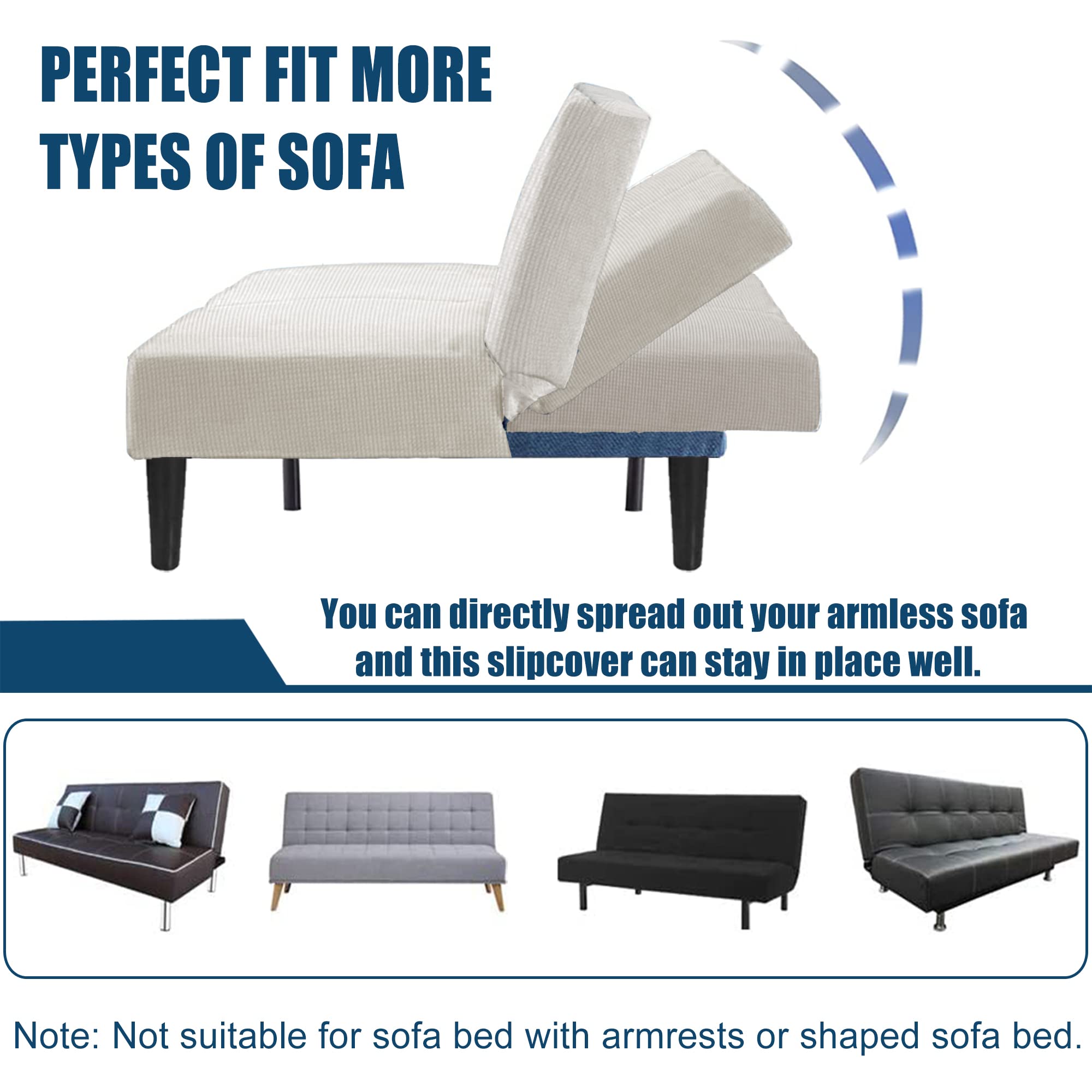Waterproof Stretch Futon Cover Armless Sofa Slipcover - Elastic Bottom, Machine Washable Couch Protector for Kids & Pets (Cream White) - Perfect for Playrooms, Dorms & Small Apartments