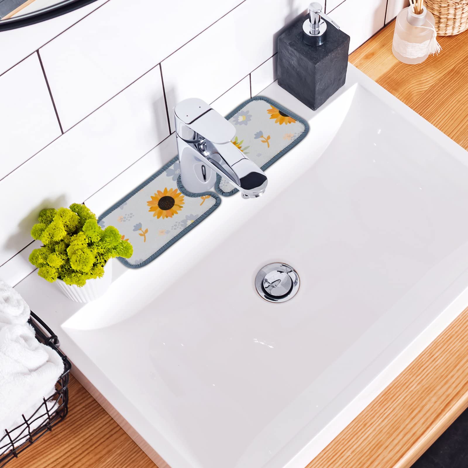 Blue Sunflower Sink Splash Guard - 3 Pack Absorbent Mats for Kitchen & Bathroom - RV & Countertop Use
