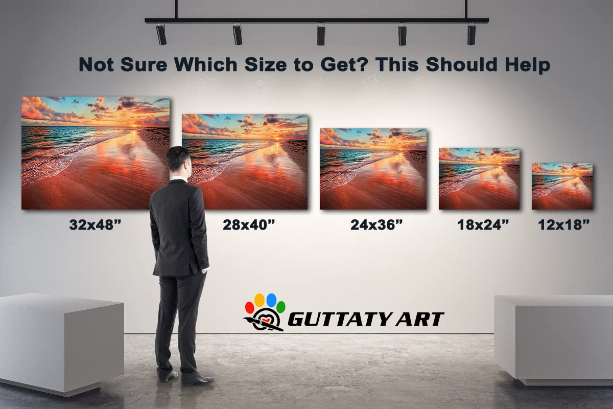 GUTTATY Large Sunset and Beach Canvas Wall Art - Ocean Coastal Painting for Living Room Decor - Framed Seascape Canvas Print (28x40 Inches) | Perfect for Beach House, Bedroom & Office Wall Decoration