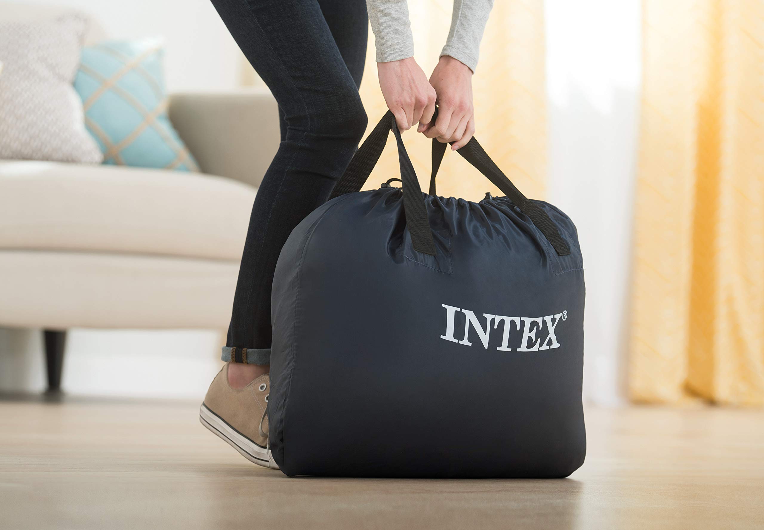 Intex Queen Ultra Plush Airbed with Fiber-Tech BIP - Premium Inflatable Mattress for Camping, Guest Bed & Home Use - Comfortable & Durable Air Bed with Built-in Pump