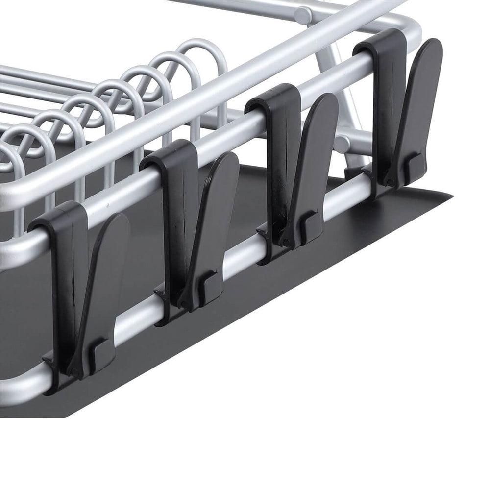 Stainless Steel Dish Rack for Kitchen - Rustproof Aluminum Drying Rack with Drain Board | Space Saving Countertop Organizer for Dishes, Cups & Utensils | Perfect for Small Apartments & RVs