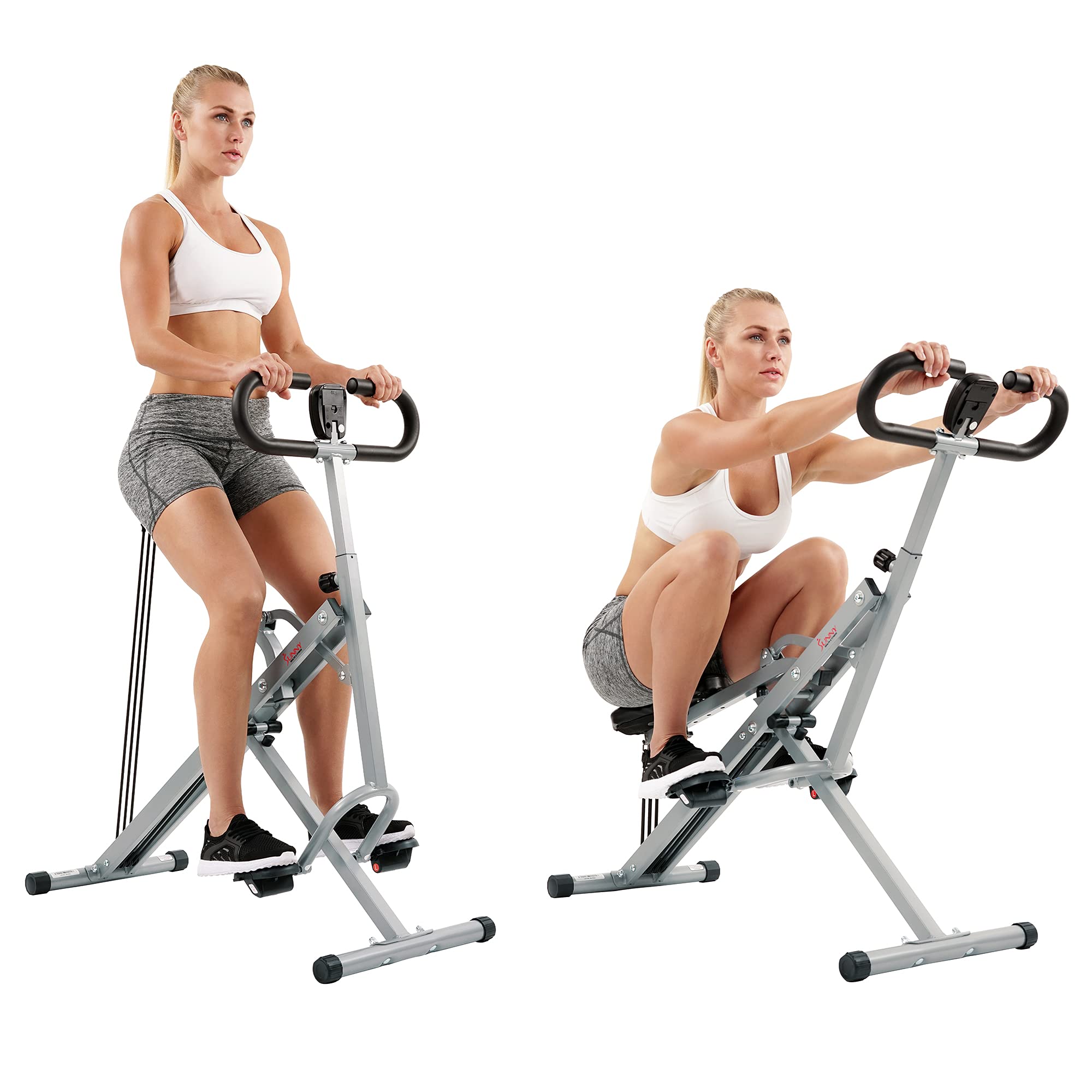 Sunny Health & Fitness Row-N-Ride Squat Machine - Home Gym Equipment for Glutes, Abs & Full Body Workout | DB Method Assisted Trainer for Butt Building & Toning | Perfect for Home Exercise & Small Spaces