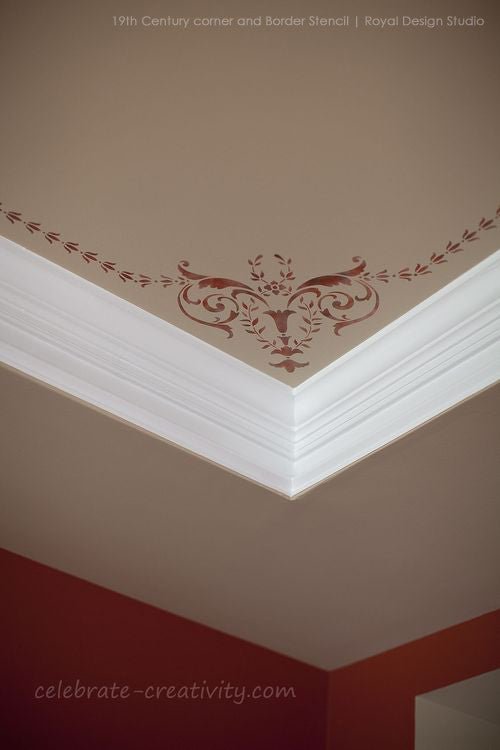 19th Century Corner Ceiling Stencil - Vintage Floral Design for Home Decor & DIY Wall Painting Projects | Perfect for Victorian, Farmhouse & Shabby Chic Interiors