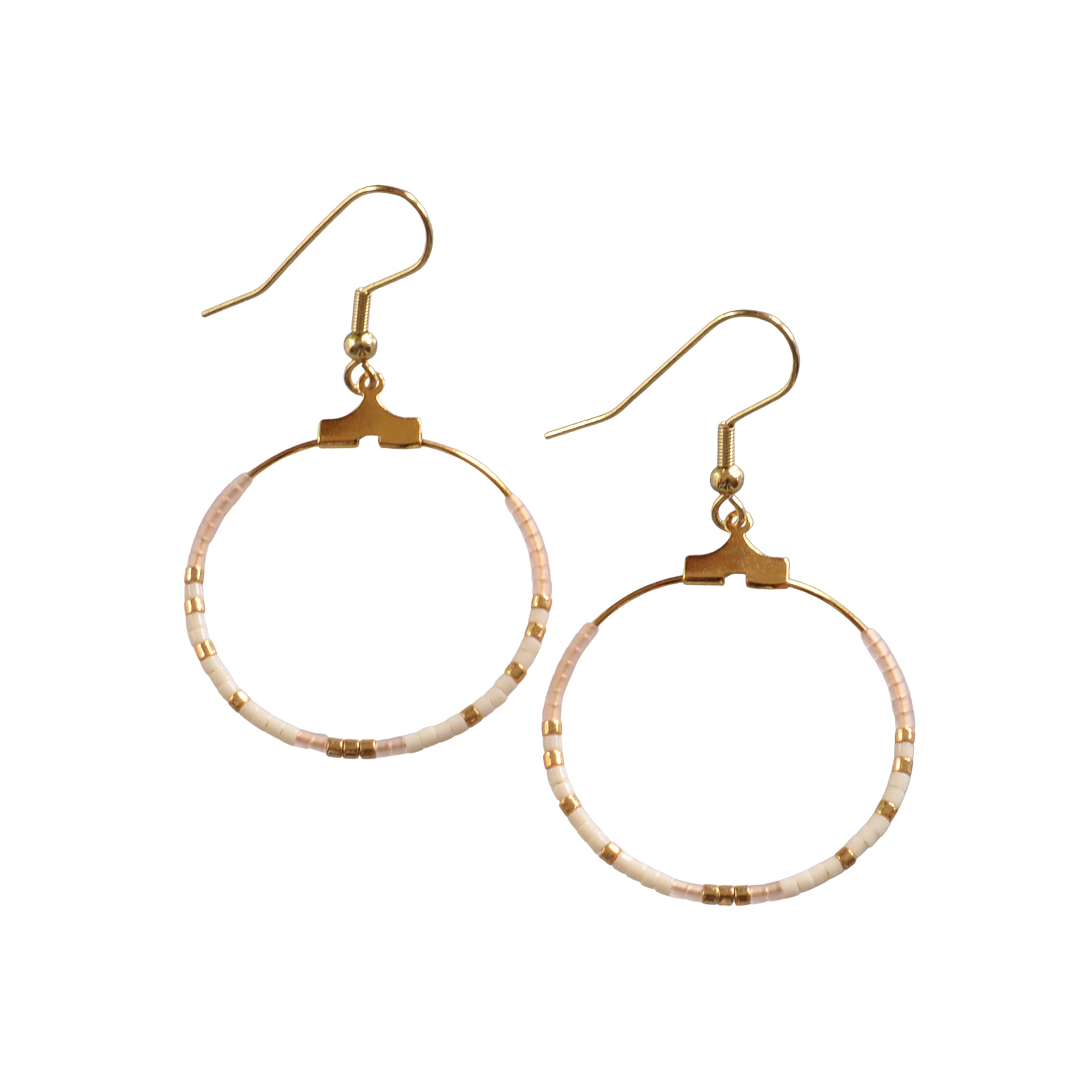 Ivory and Blush Small Beaded Hoop Earrings - Gold Plated White Gold Ear Wires | Elegant Dainty Jewelry for Women, Perfect for Weddings, Parties & Everyday Wear