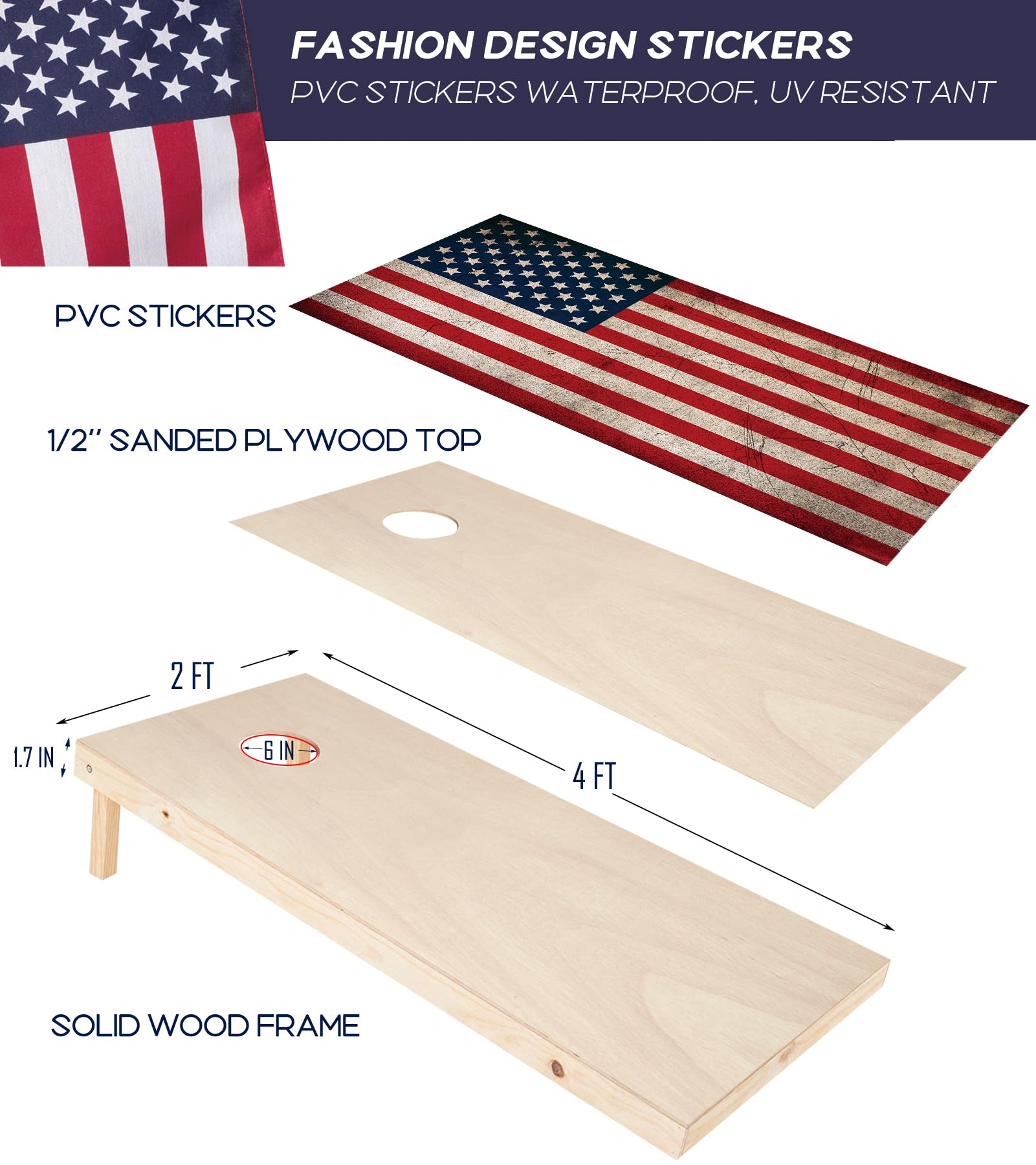 Premium Solid Wood Cornhole Set - 4ft x 2ft Regulation Size Game Boards with 8 Bean Bags - Classic Outdoor Lawn Game for Backyard, Tailgating & BBQ Parties