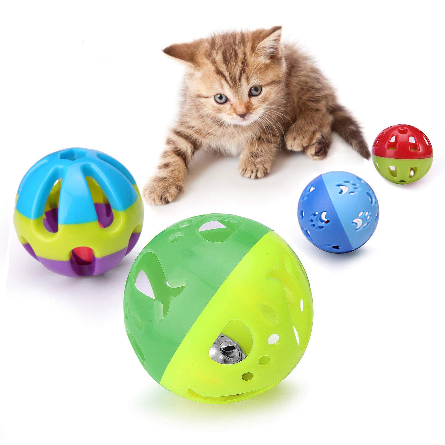 Colorful Cat Plastic Ball Toys with Jingle Bell - Interactive Pet Toys for Indoor Play, Exercise & Entertainment - Perfect for Kittens & Adult Cats