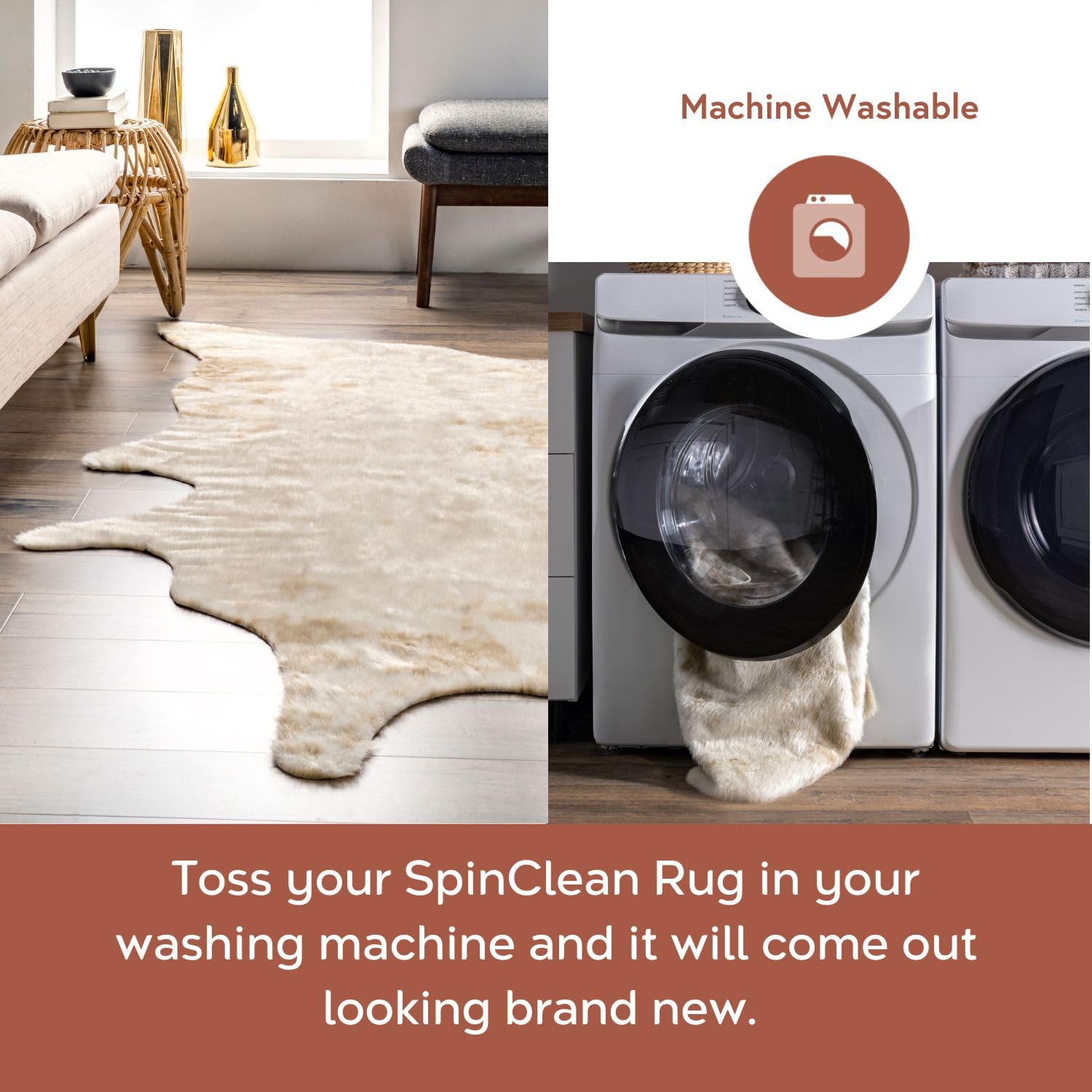 nuLOOM Marcia Machine Washable Faux Cowhide Area Rug 5x7 Feet, Off-White - Perfect for Living Room, Bedroom & Home Decor