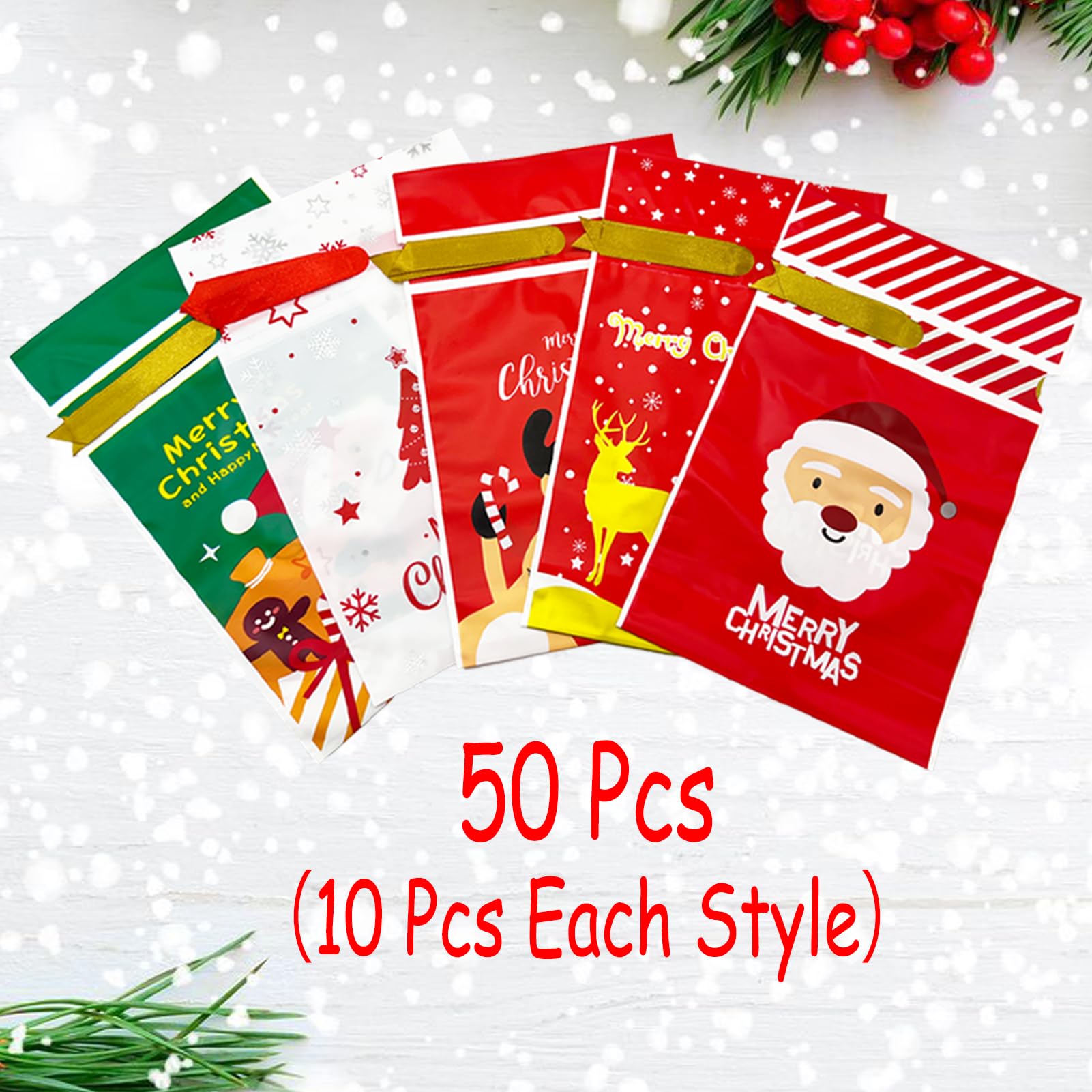50 Pcs Christmas Candy Bags - Red Drawstring Treat Bags for Holiday Cookies, Gifts & Party Favors | Perfect for Christmas Parties, School Events & Stocking Stuffers
