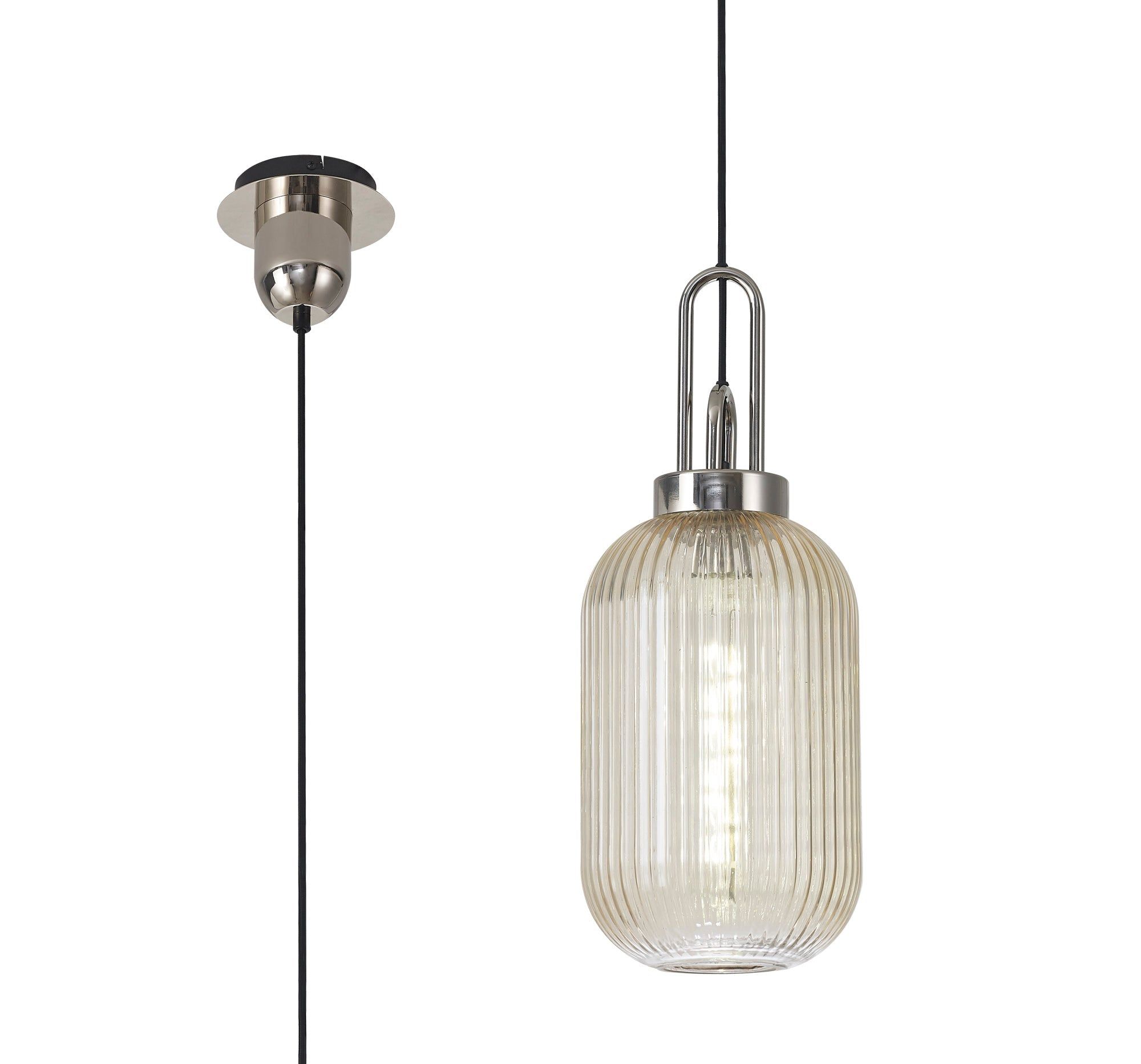 Stylish Cadiz 1-Light Pendant Light with 20cm Tubular Ribbed Glass Shade - E27 Socket, IP20 Rated, Multiple Color Options - Perfect for Kitchen Island, Dining Room, or Entryway Lighting