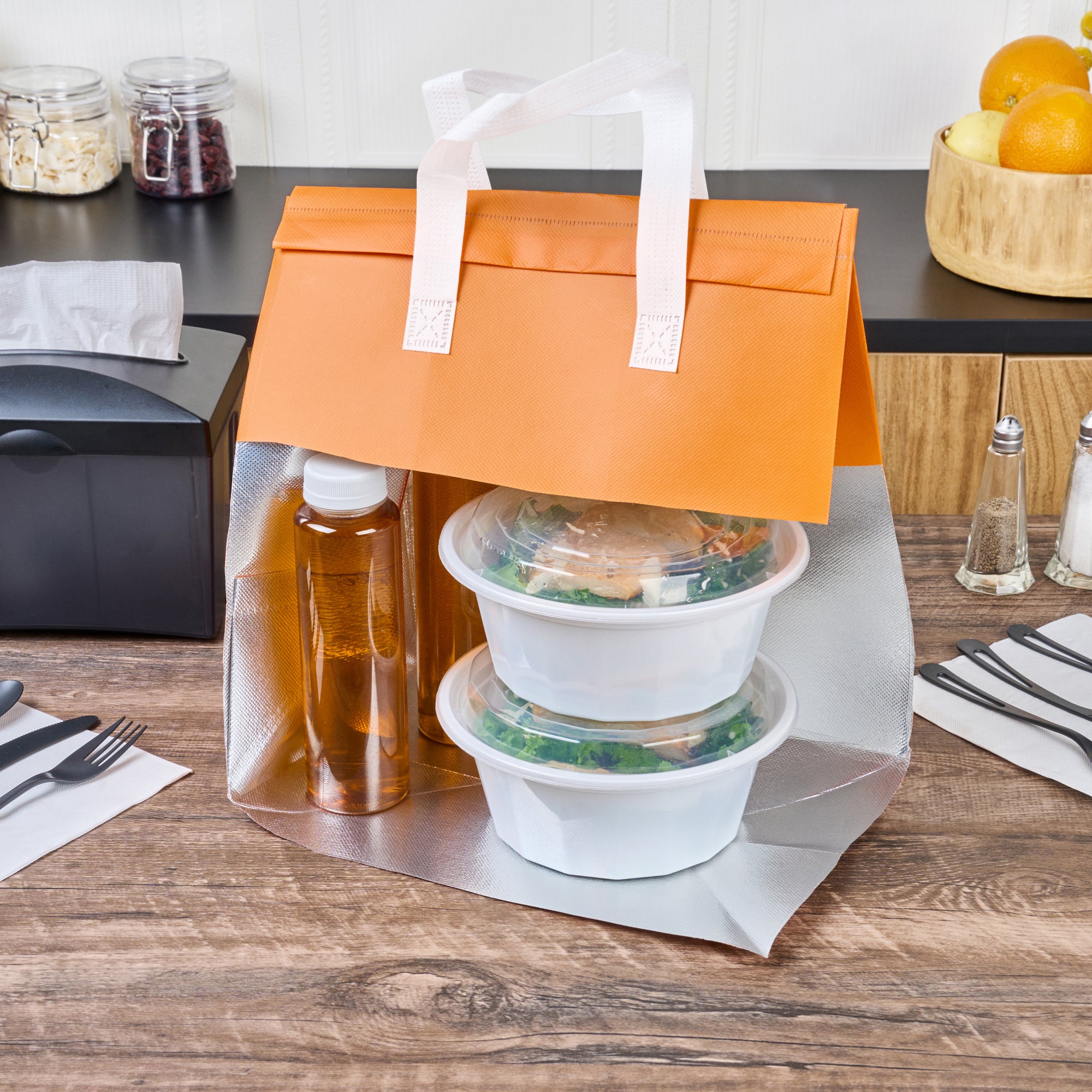 Orange Insulated Take Out Bags - Tamper Evident Food Delivery Bags (11.75