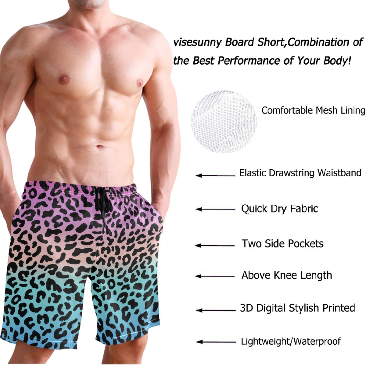 **Visesunny Men's Quick Dry Swim Trunks with Mesh Lining & Pockets - Beach, Surfing, Swimming & Pool Shorts for Active Water Sports & Relaxation**