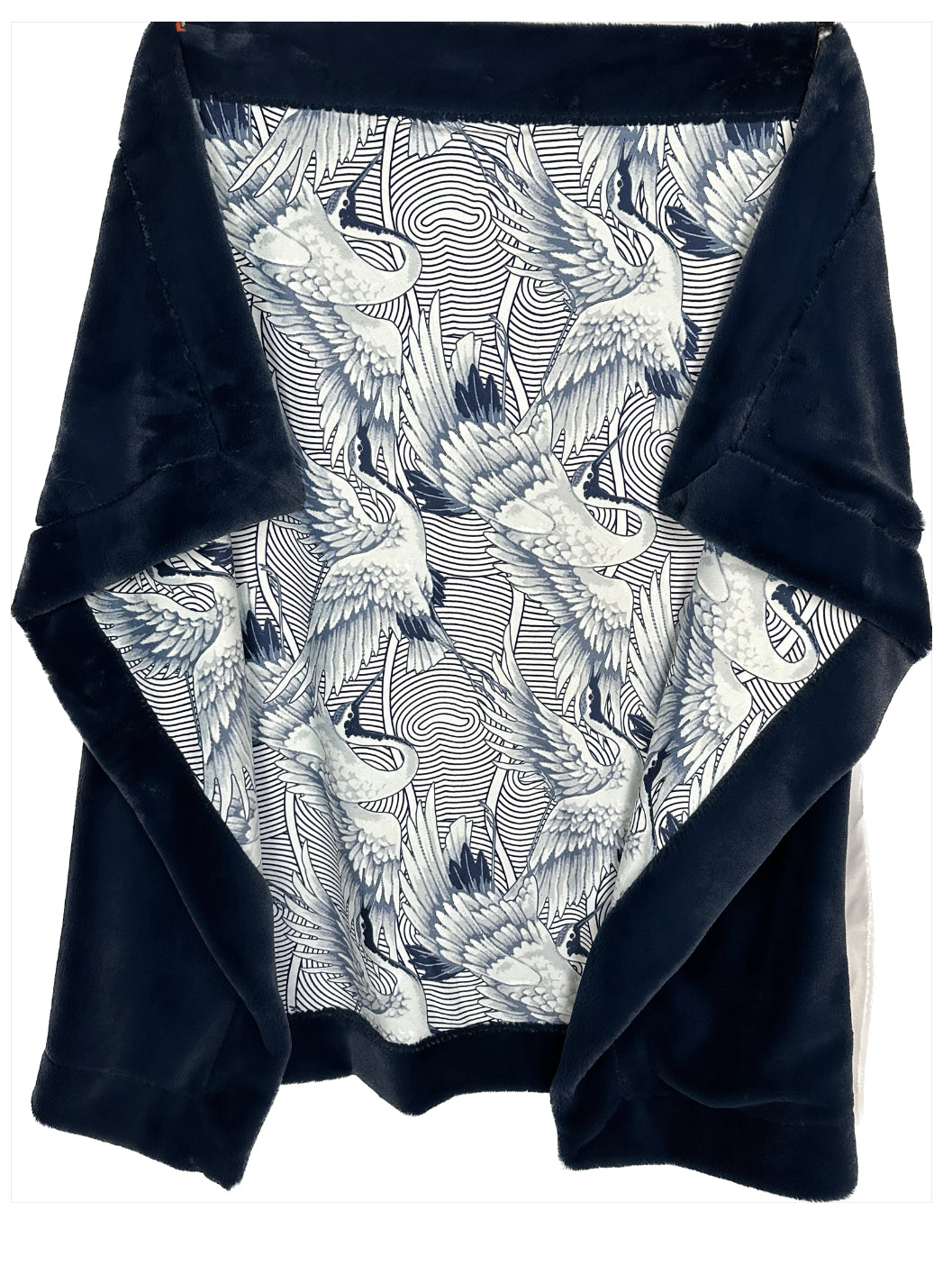 Premium Shibori Cranes Navy Blue Baby Seal Luxe Large Blanket 54x76 - Soft Cozy Throw for Nursery, Bedroom Decor, and Gift Giving