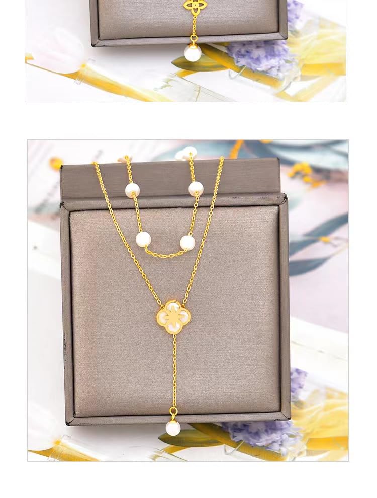 14K Gold Plated Layered Pearl Necklace for Women - Elegant Dainty Pearl Jewelry Gift for Anniversary, Wedding & Special Occasions