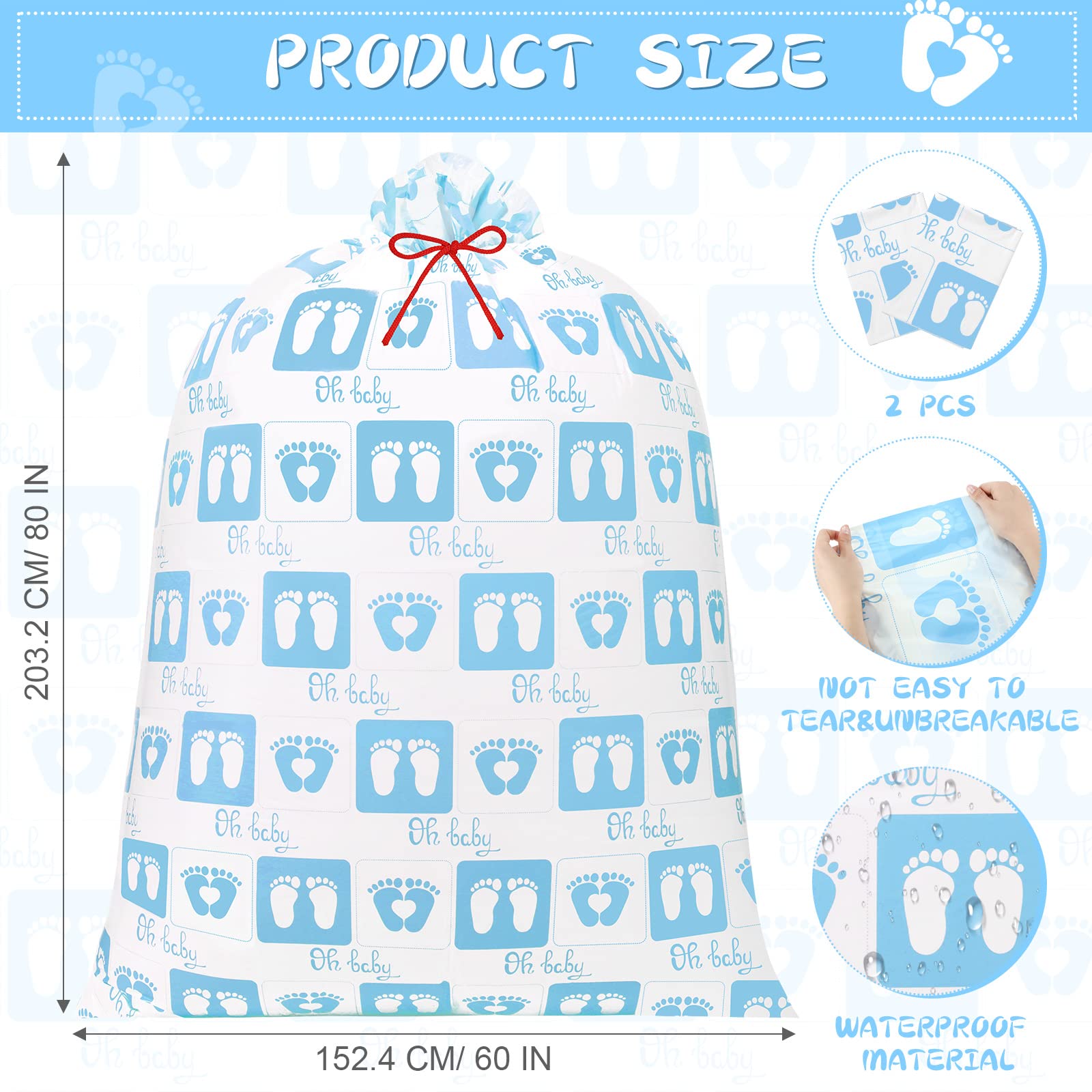 2 Pack Jumbo Bike Gift Bags 80x60 Inches - Extra Large Plastic Present Sack for Baby Footprint Keepsake, Birthday Party & Baby Shower - Perfect for Boys, Girls, Bicycle Themed Celebrations (Blue) - Great for Gender Reveals, First Birthday Decorations & Cycling Enthusiast Gifts