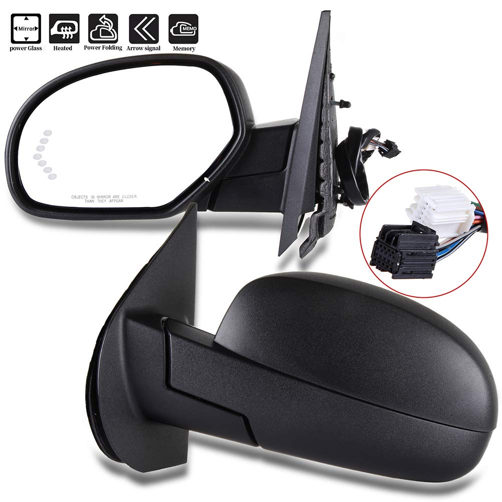 SCITOO Power Folding Heated Side View Mirror with Turn Signal & Memory Function - Compatible with 2007-2013 Chevy Silverado 1500/2500HD/3500HD - Driver Side Exterior Mirror with Puddle Lamp (Black) - Perfect for Night Driving & Winter Conditions