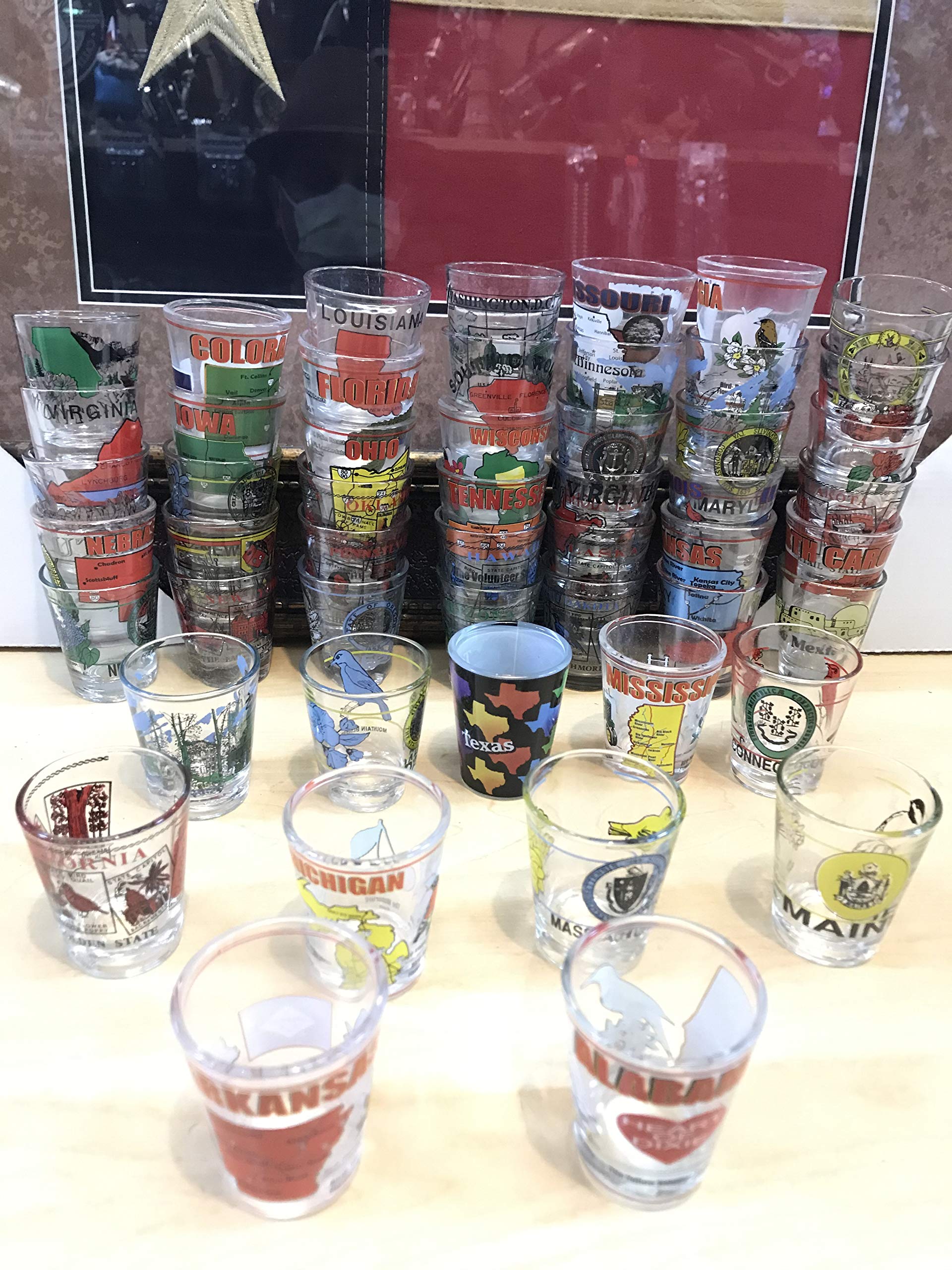 51-Piece Collectible Colorful Souvenir Shot Glasses Set - All 50 US States + Washington DC - Perfect for Travel Memories, Home Bar Decor & Gift Giving