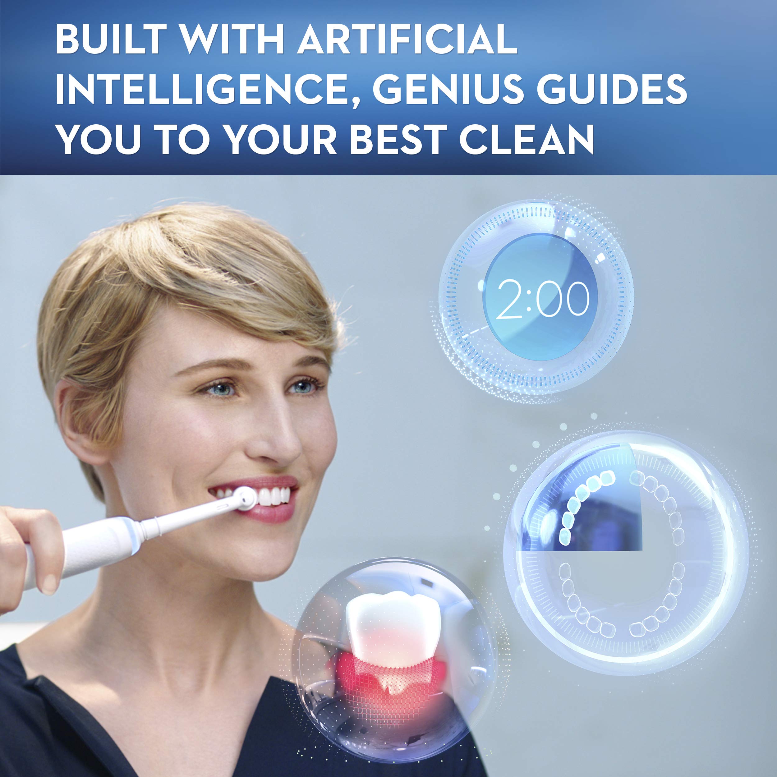 Oral-B GENIUS X Electric Toothbrush with 3 Replacement Brush Heads & Travel Case - Advanced AI Toothbrush for Professional Cleaning, White (Packaging May Vary) - Perfect for Home Use, Travel & Daily Oral Care Routine