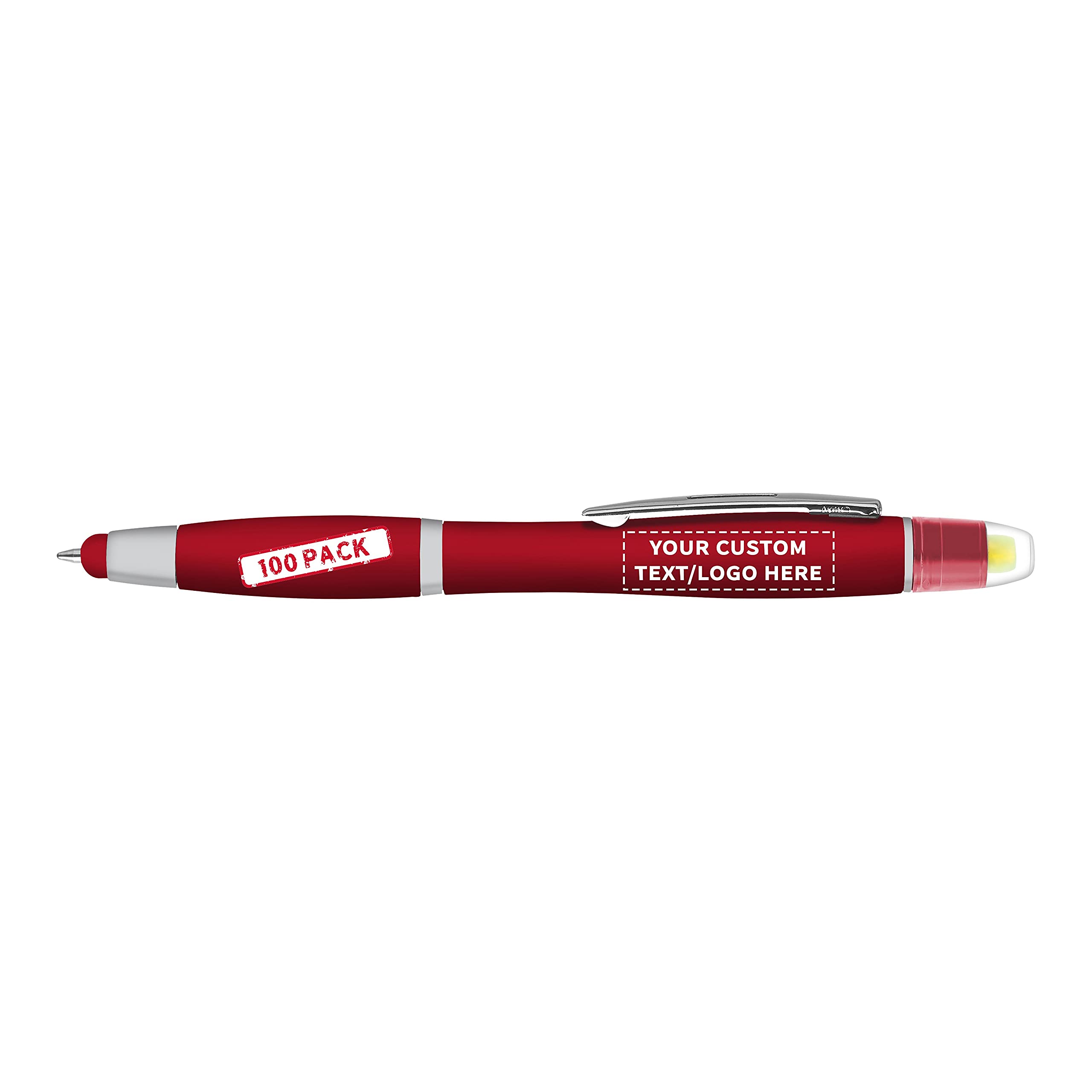Custom Maitland Gel Highlighter Stylus Pens - 100 Pack Bulk - Smooth Writing, Personalized with Text/Logo - Ideal for Office, School & Note-Taking (Red)