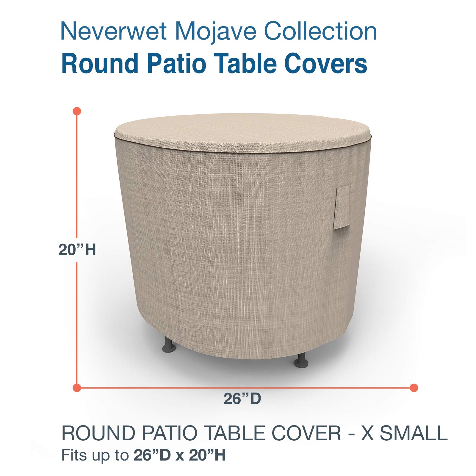 Budge NeverWet Mojave Round Patio Table Cover - Waterproof Outdoor Furniture Protector for Small Tables, Black Ivory, XS - Perfect for Patio, Deck, and Garden Use