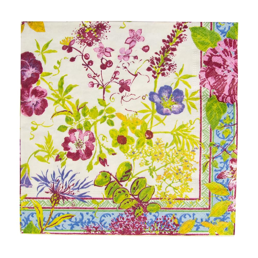 Premium Caspari Millefleurs Floral Paper Luncheon Napkins - 4 Packs of 20 Count (80 Total) - Elegant Disposable Dinner Napkins for Wedding, Bridal Shower, Tea Party & Special Occasions