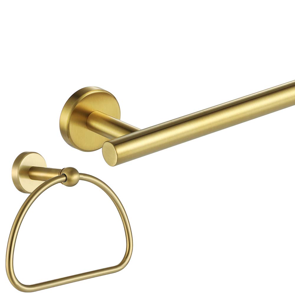 JQK Gold Stainless Steel Towel Ring Holder - 7 Inch Brushed Golden Wall Mount Bathroom Accessory (TR160-BG) - Perfect for Bathrooms, Powder Rooms & Spa Decor