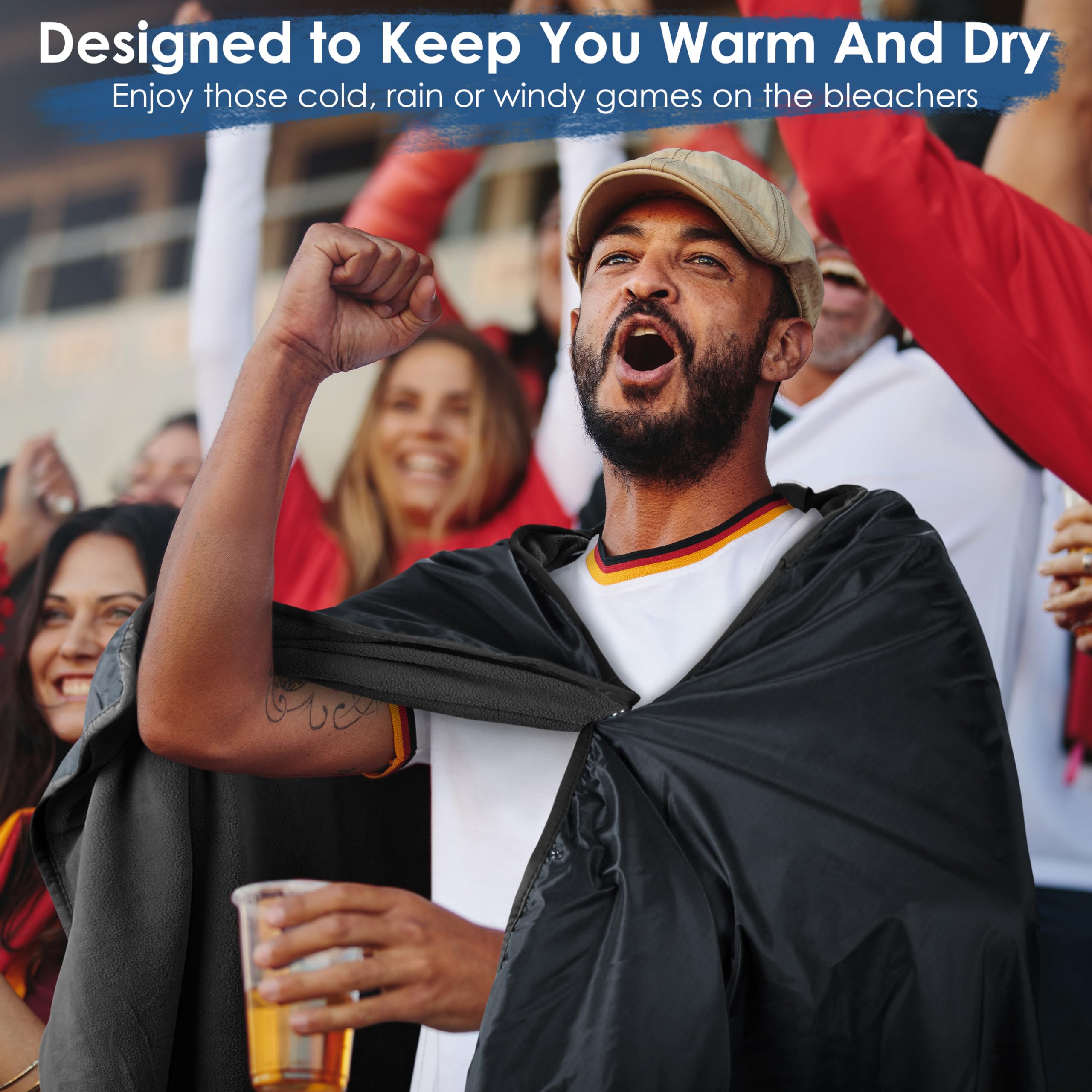 Catalonia Waterproof Stadium Blanket - Windproof Wearable Poncho for Football, Sports Events & Outdoor Activities | Portable Durable Blanket for Camping, Tailgating, Picnics & Beach Trips