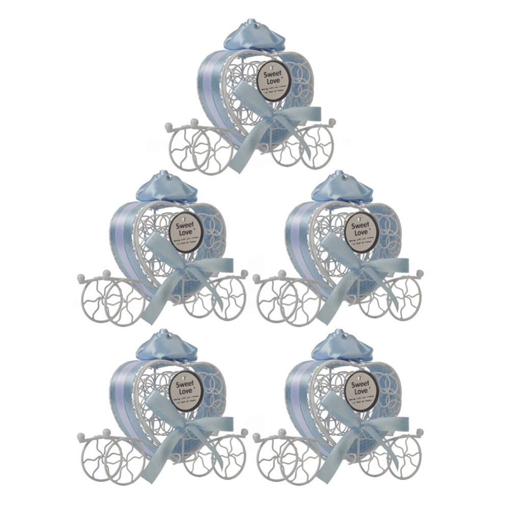 Amosfun 5-Piece Wedding Favor Box Set - Elegant Iron Cinderella Carriage Candy Holder with Heart Design for Chocolate Gifts | Perfect for Valentine's Day, Bridal Showers, Baby Showers & Anniversaries | Great for Party Decorations and Sweet Treat Displays