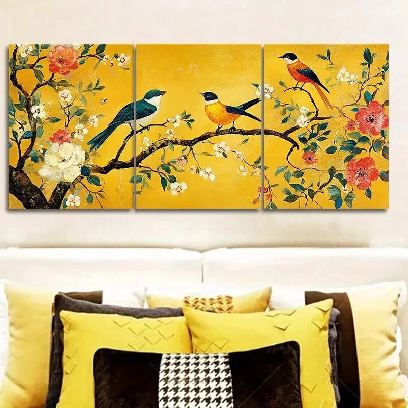 3-Piece Tree of Life Wall Art Set with Birds & Flowers - 50x70cm Framed Canvas Prints - High Quality Australian-Made Home Decor - Perfect for Living Room, Bedroom & Office Wall Decor