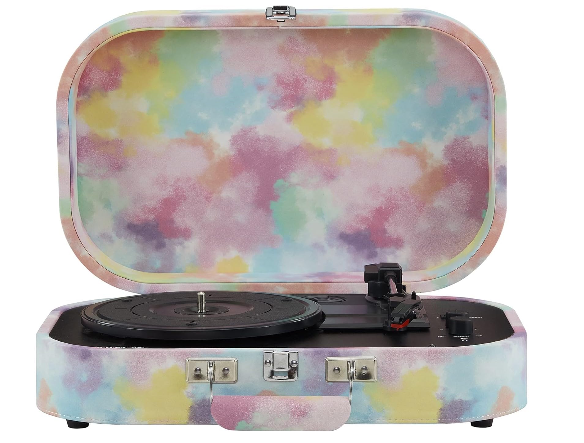 Crosley CR8009B-TD Vintage Bluetooth Record Player - 3-Speed Belt-Driven Suitcase Turntable with Vinyl Playback & Wireless Streaming, Tie-Dye Design | Perfect for Home Decor, Retro Music Lovers & Portable Listening Parties