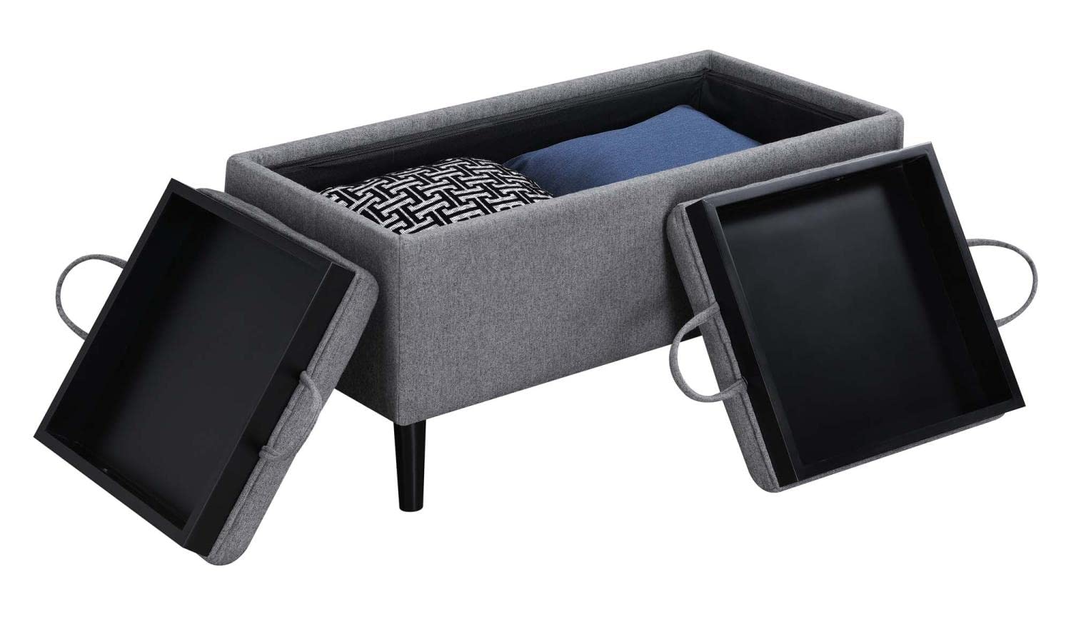 Convenience Concepts Designs4Comfort Magnolia Storage Ottoman with Reversible Trays - Soft Gray Fabric Ottoman Bench for Living Room, Bedroom & Entryway Storage