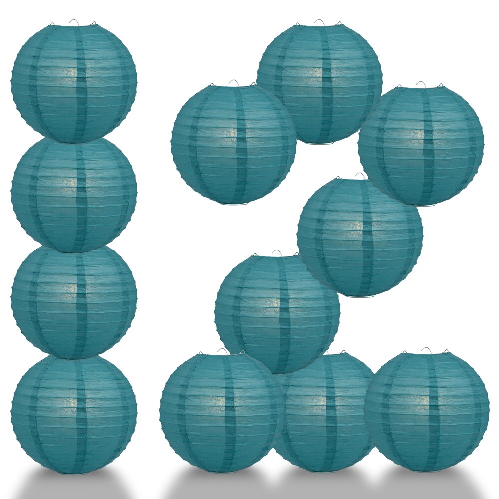 12 Pack 16 Inch Tahiti Teal Parallel Ribbing Round Paper Lanterns - Perfect for Wedding Decor, Party Supplies & Home Decoration