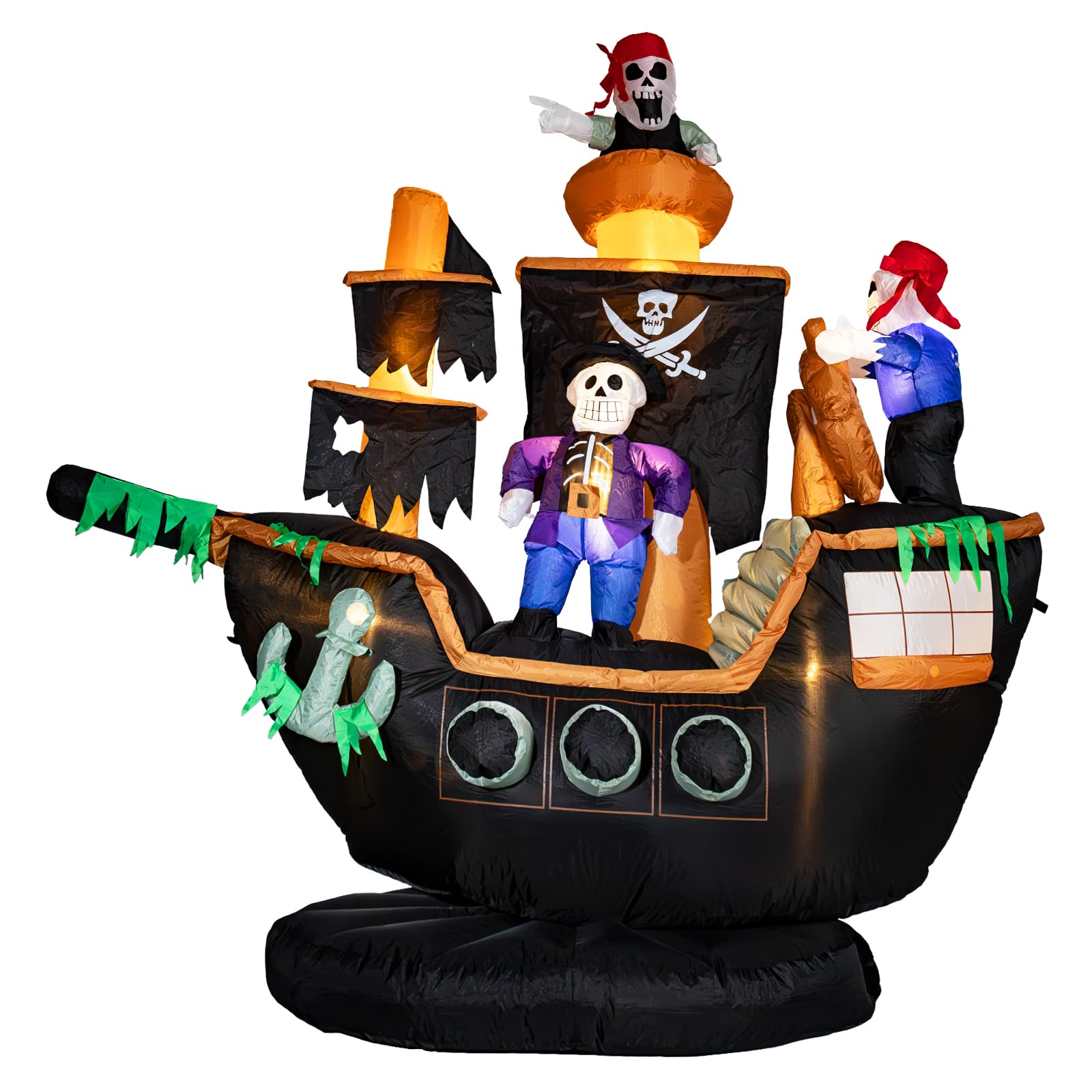 7FT Halloween Inflatable Pirate Ship with LED Ghost Lights - Outdoor Halloween Decorations for Yard, Garden, Party - Spooky Pirate Theme for Halloween Party Decor & Lawn Display