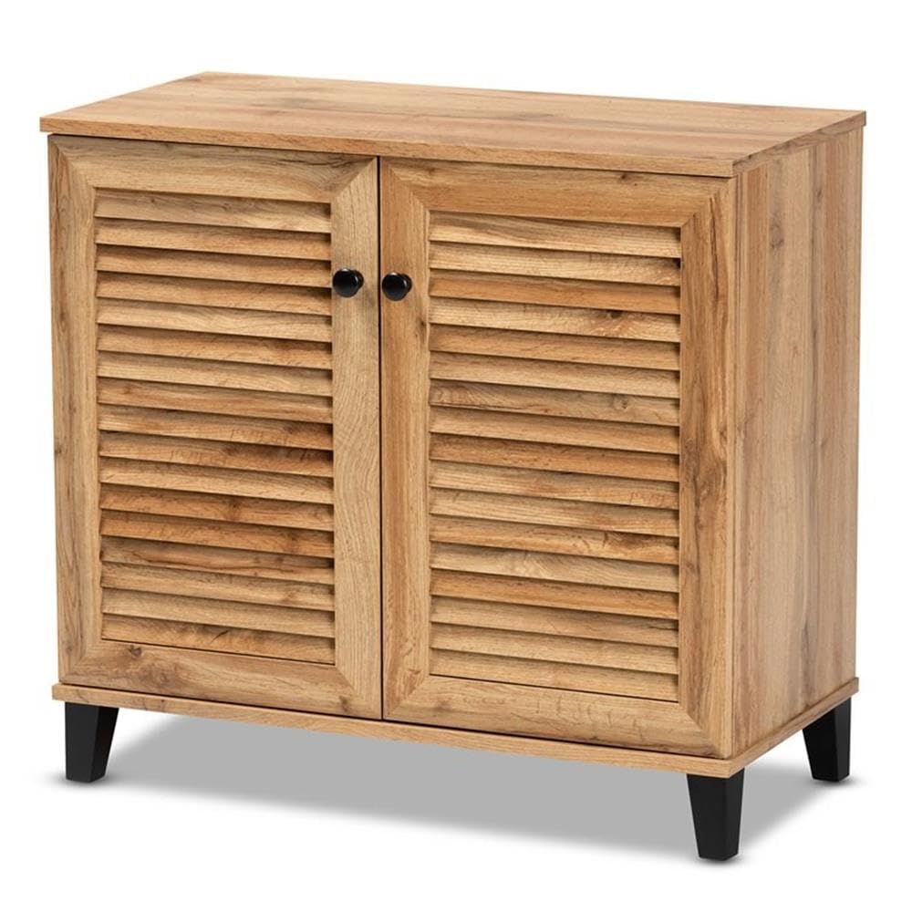 Baxton Studio Coolidge Modern Oak Brown 2-Door Shoe Storage Cabinet - Contemporary Wooden Shoe Organizer for Entryway, Closet & Bedroom