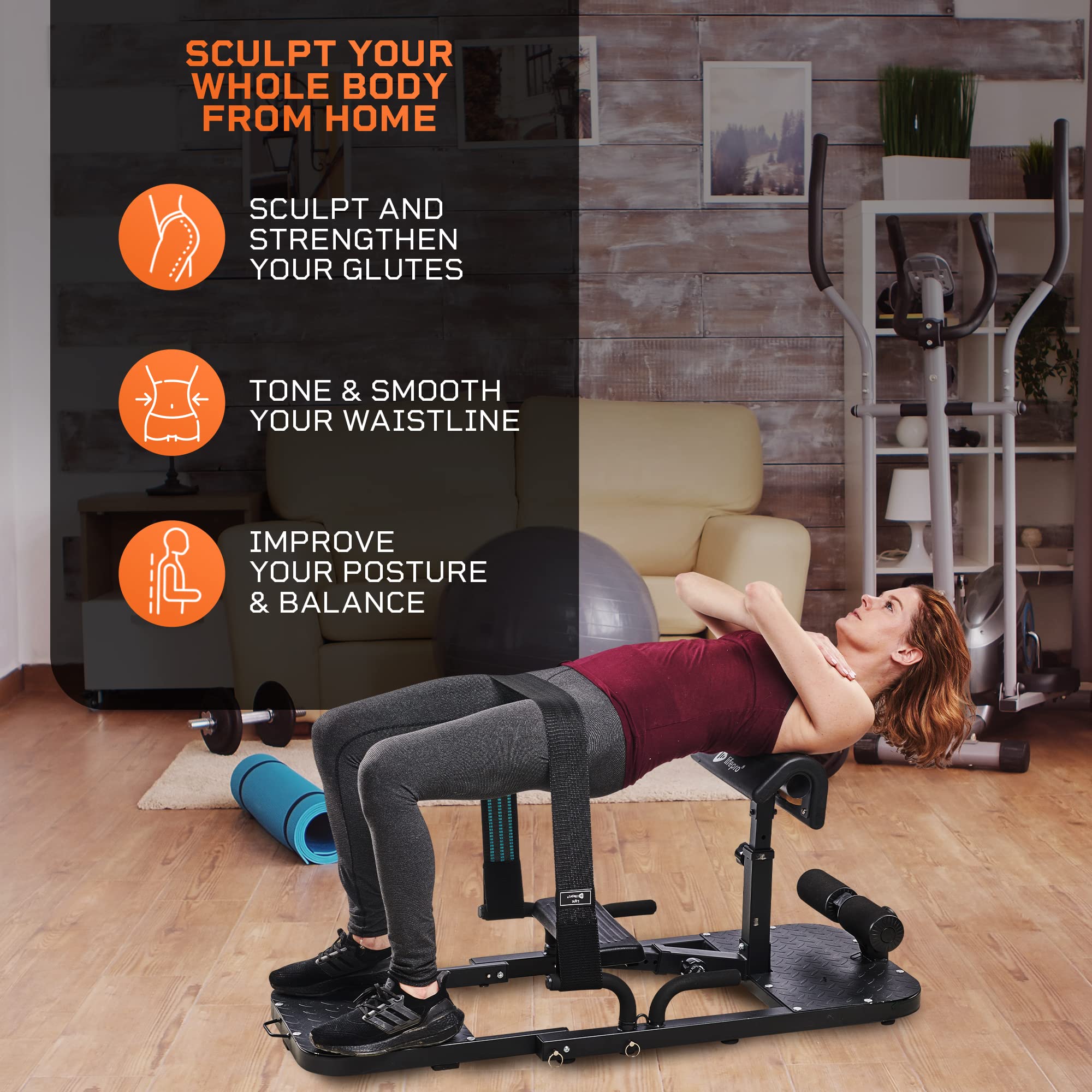 LifePro GluteBlast Hip Thrust Machine - Premium Home Gym Equipment for Glutes, Hips & Thighs with Resistance Bands - Squat & Glute Workout Bench for Strength Training | Perfect for Home Workouts, Booty Building & Leg Day Exercises