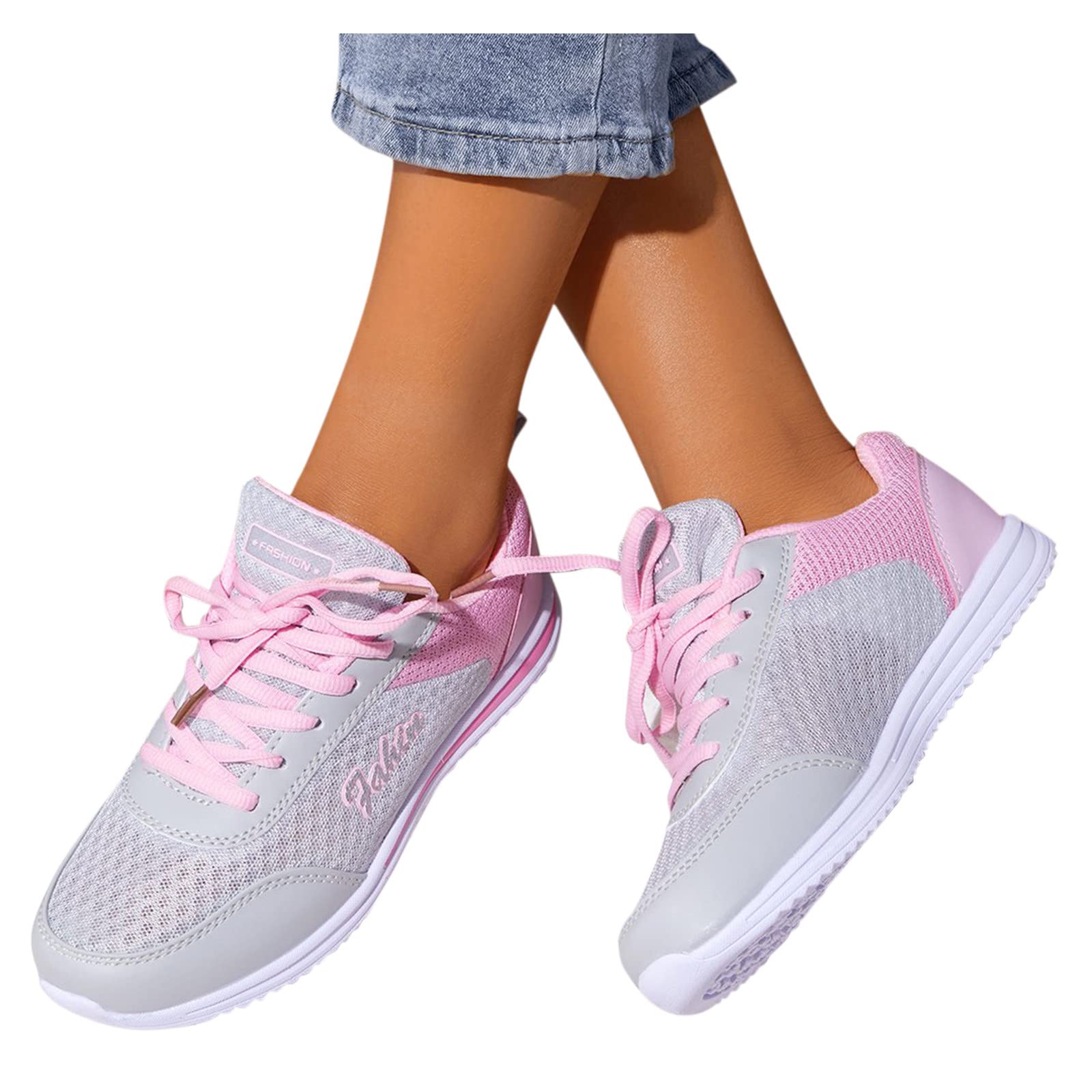 **Women's Lightweight Non-Slip Tennis Shoes - Breathable Mesh Lace-Up Running Sneakers for Casual & Road Use - Wide Fit Comfort - Pink Size 9 | Perfect for Gym, Walking & Everyday Wear**