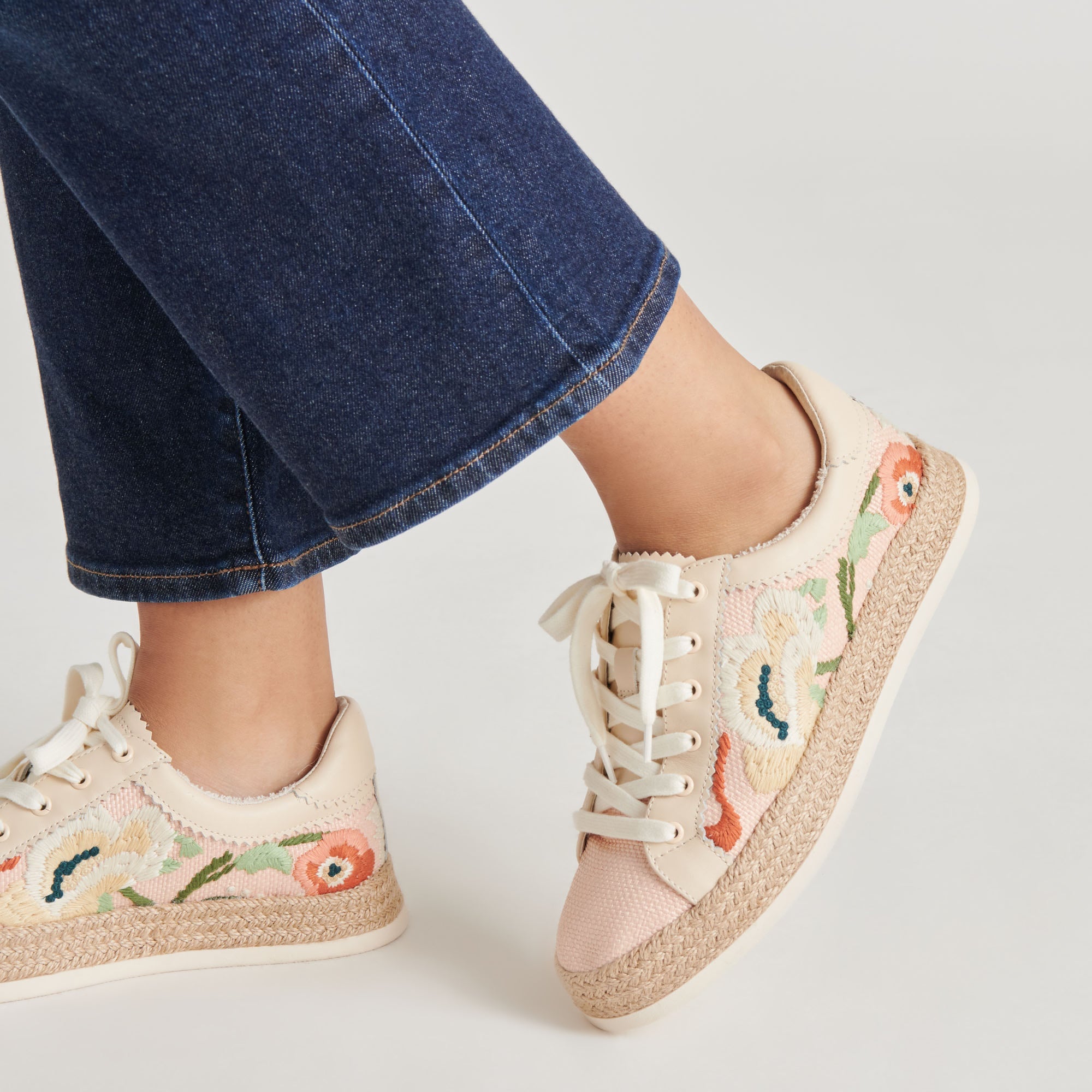 AZALIA Women's Pink Floral Raffia Sneakers - Comfortable Casual Shoes for Walking, Travel & Summer Outfits