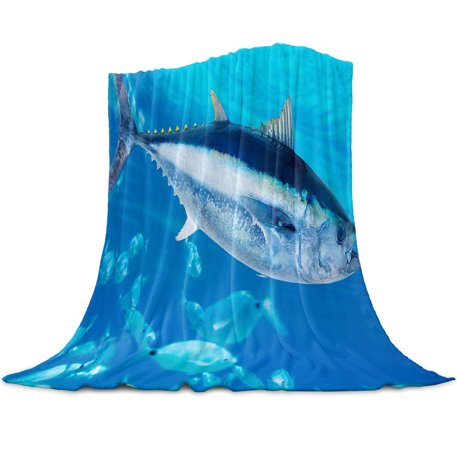 Premium Bluefin Tuna Fish Throw Blanket - Soft Microfiber Flannel Blanket for Adults, Kids & Pets - 50