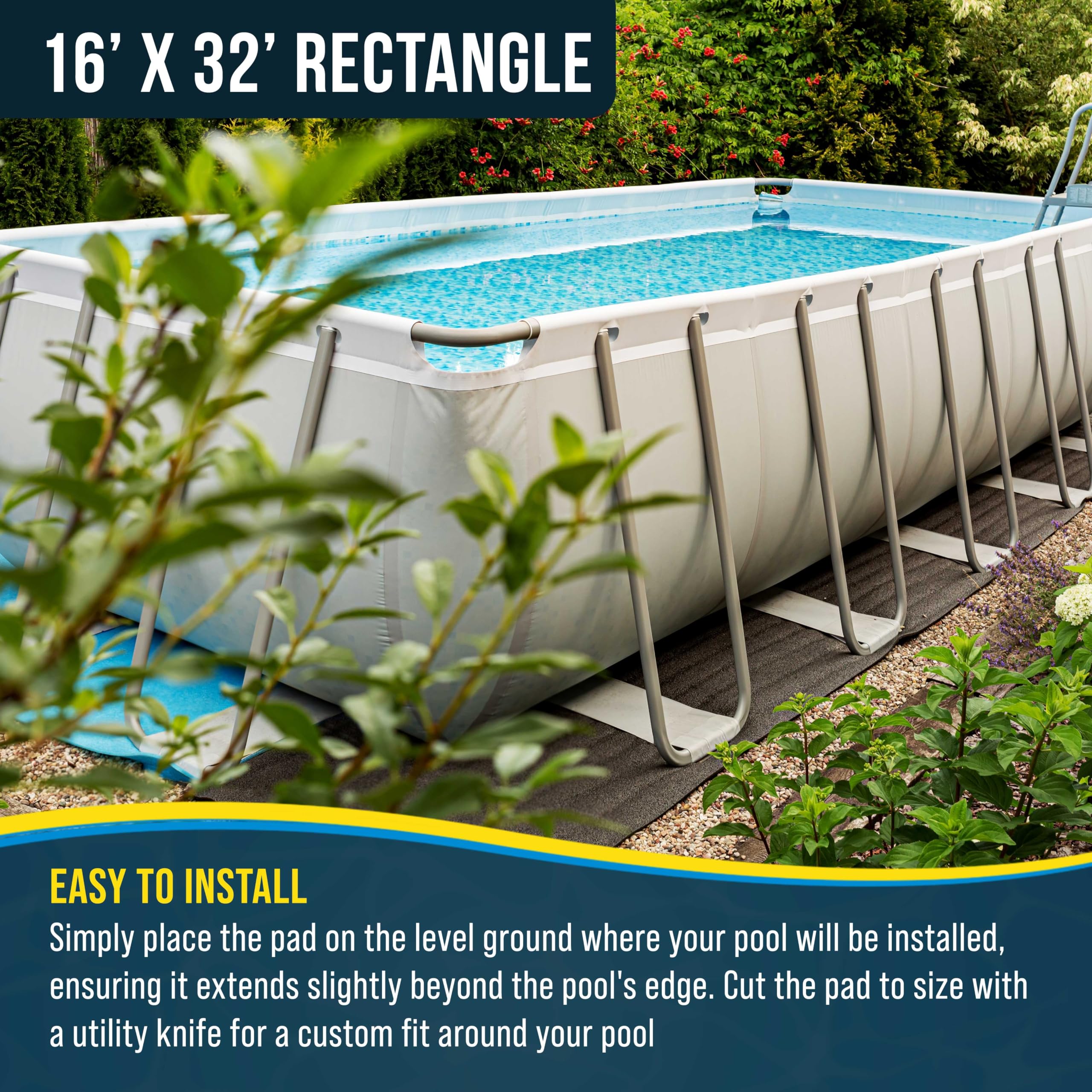 Armour Shield 16ft x 32ft Heavy Duty Rectangle Pool Liner Pad for Above Ground Swimming Pools | Durable Protection Against Punctures | Eco-Friendly Fabric to Extend Liner Life | Perfect for Backyard, Family Pool Parties & Summer Outdoor Activities