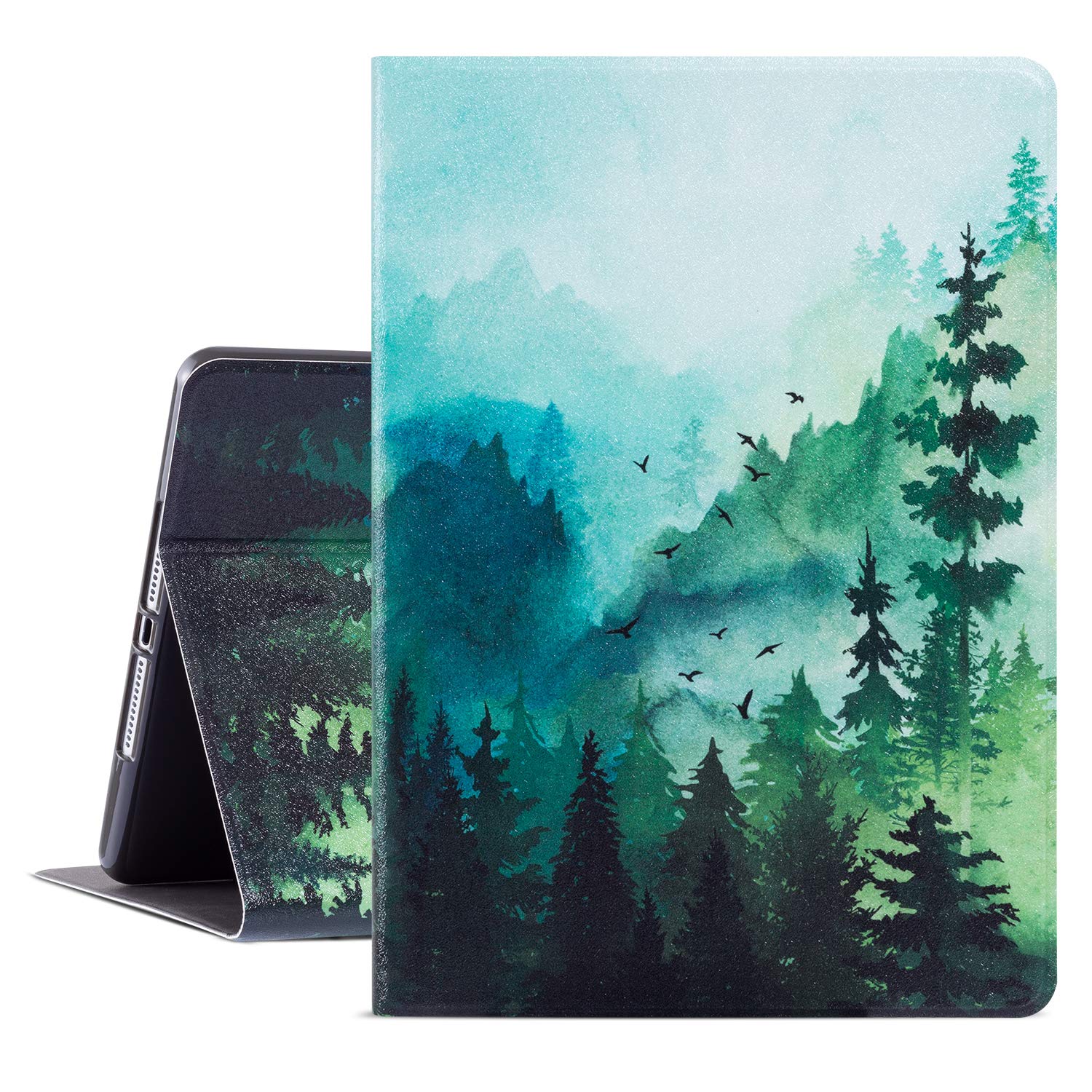 Premium Leather Folio Case for iPad Air 2/1 & iPad 6th/5th Gen (9.7 Inch) - Gofupa Slim Stand Cover with Multiple Viewing Angles | Green Tree Forest Design | Perfect for Work, Travel & Home Use