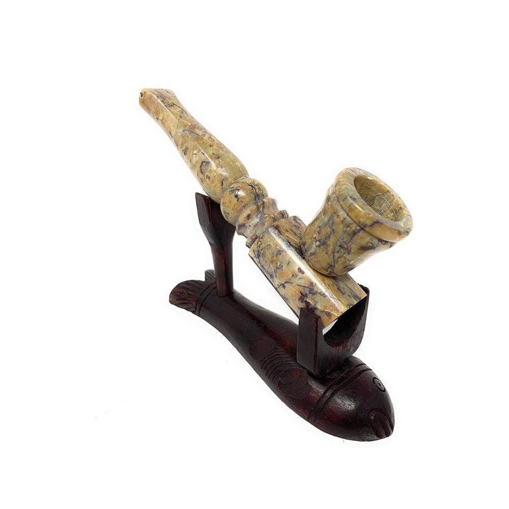 Hand Carved 5 Inch Marble Finish Soapstone Tobacco Pipe by Matchpipe - Premium Collectible Smoking Pipe for Relaxation & Gifting