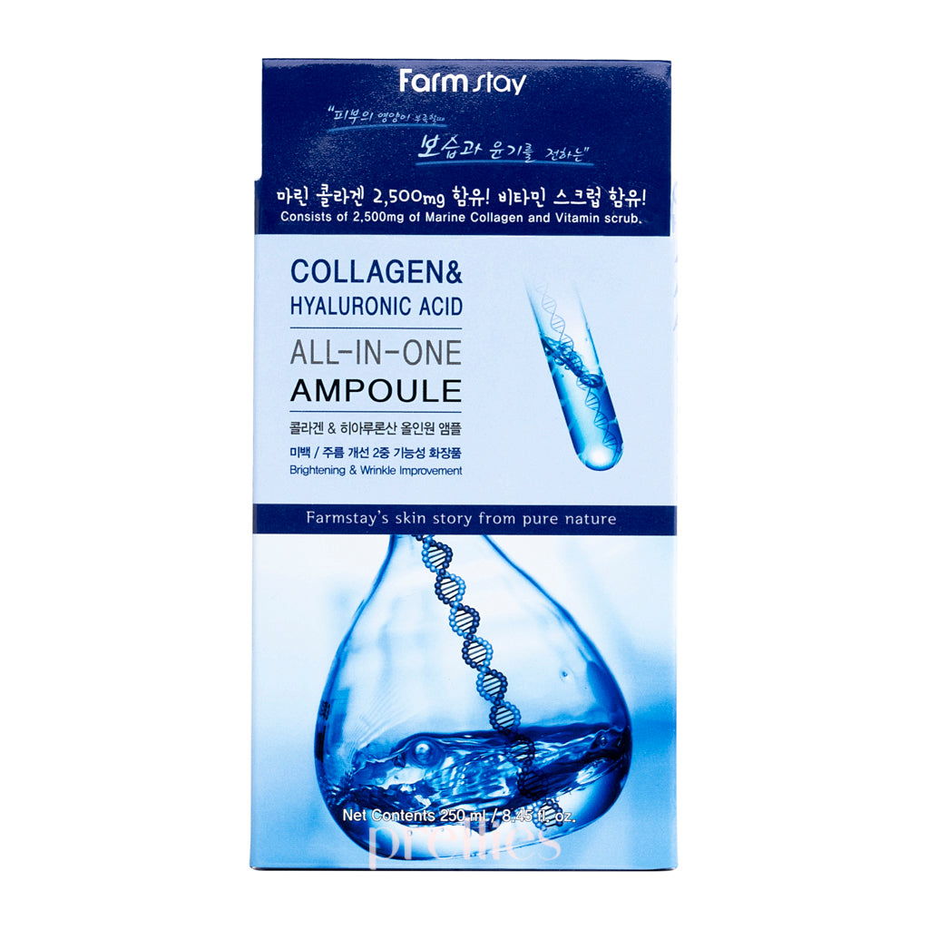 Farmstay Collagen & Hyaluronic Acid All-in-One Ampoule 250ml - Hydrating Anti-Aging Face Serum for Glowing Skin - Perfect for Daily Skincare Routine & Nighttime Moisturizing