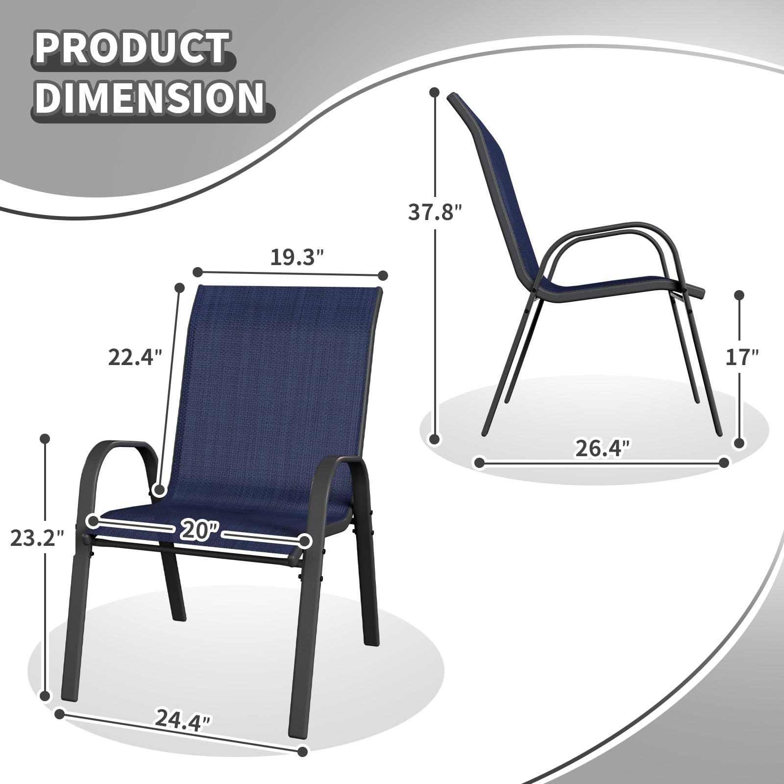 4-Piece Patio Dining Chairs Set - Weather-Resistant Outdoor Stackable High Back Chairs for Backyard, Porch, Garden & Pool - Perfect for Outdoor Entertaining & Relaxation (Blue)