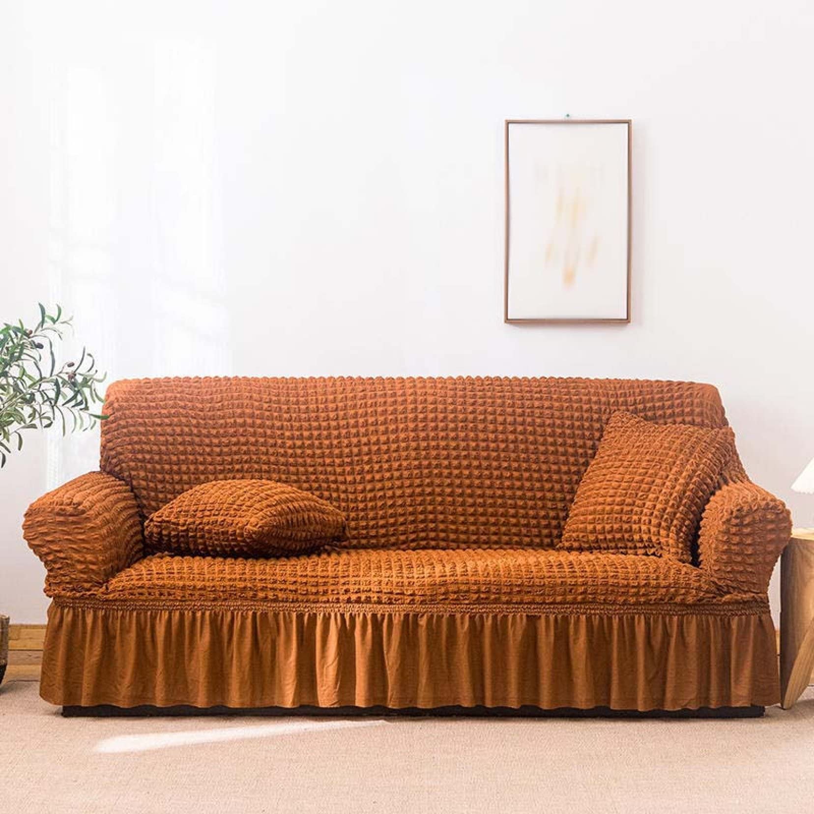 U-Shaped Sofa Cover Slipcover - Stretchable Polyester Elastic Bottom Couch Cover, Breathable Furniture Protector for Living Room, Office & Dorm (Fits Sectional Couches, Protects Pets & Kids)